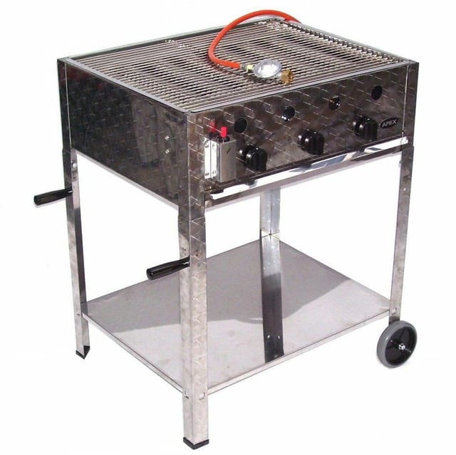 Apex - edelstahl gasbräter 10 kW 3 flammig gasgrill bräter grill bbq Grillwagen Pfanne Set 5