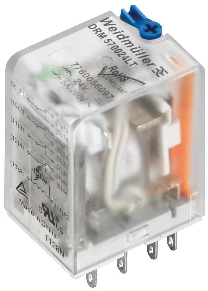 Weidmüller Drm570024lt D-series Drm, Relais, Kontakte: 4, Wechsler, Agni Hauchvergoldet, 24 V Dc, 5 A, Steckanschluss, 7760056097