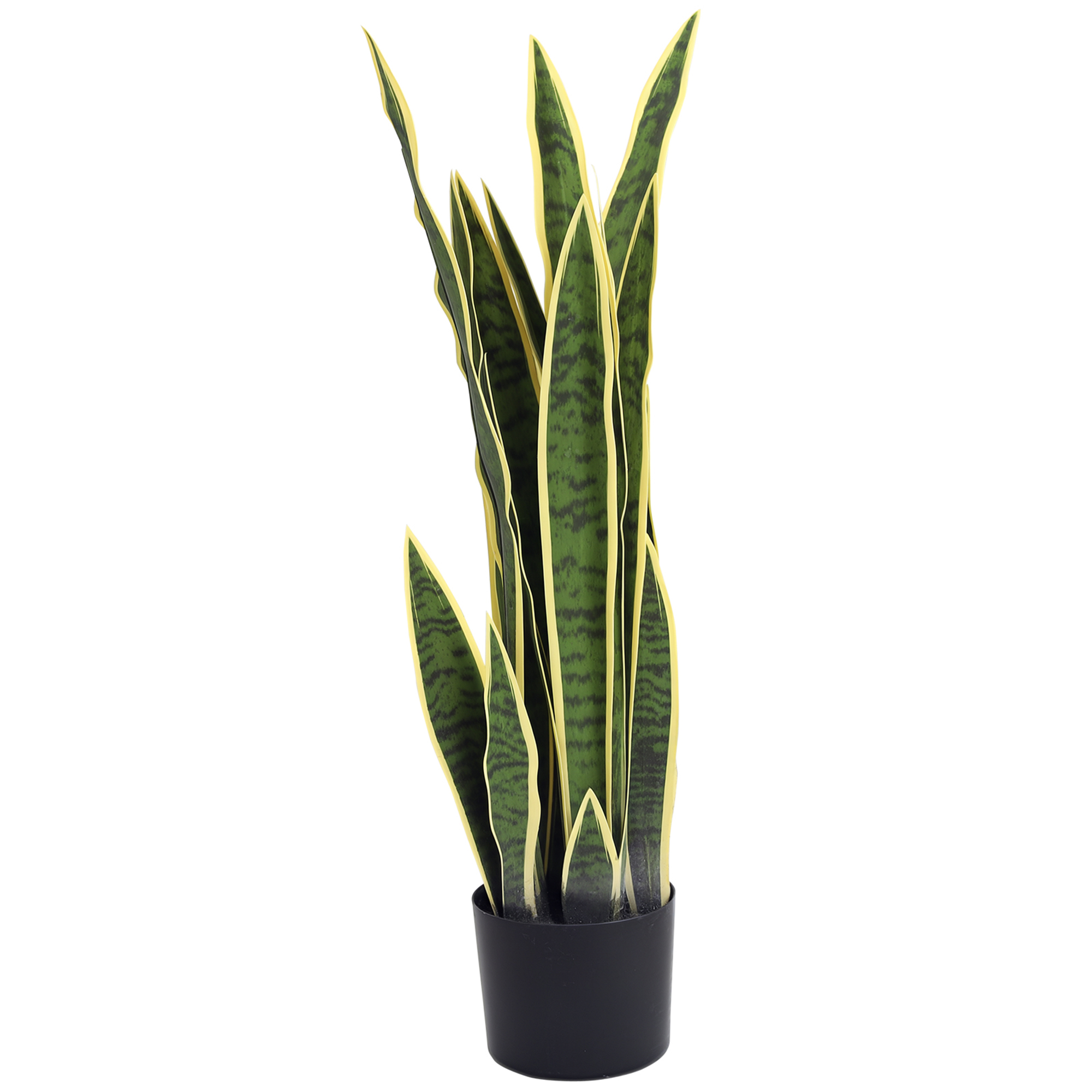 Realistisch Wirkende Künstliche Sansevieria Mit Topf. Ø 15 Cm X 80 Cm. Grün Und Gelb.
