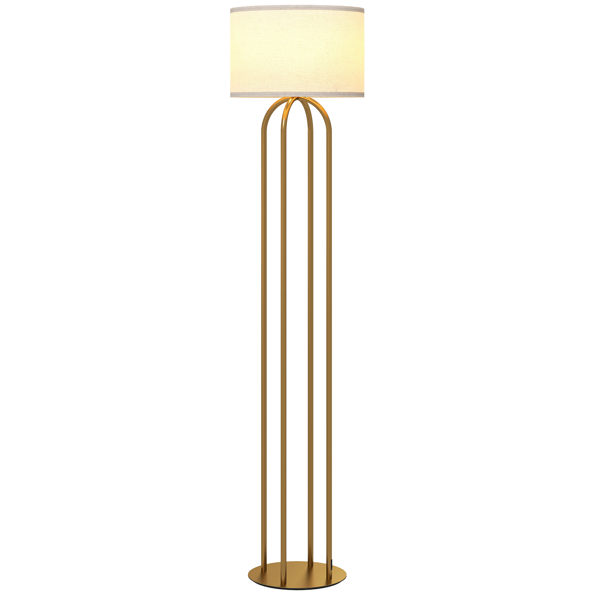 Stehlampe Fürs Wohnzimmer. Stehlampe Mit Leinenschirm Und Fußschalter. Ø 38 X 161 Cm. Gold Und Beige.