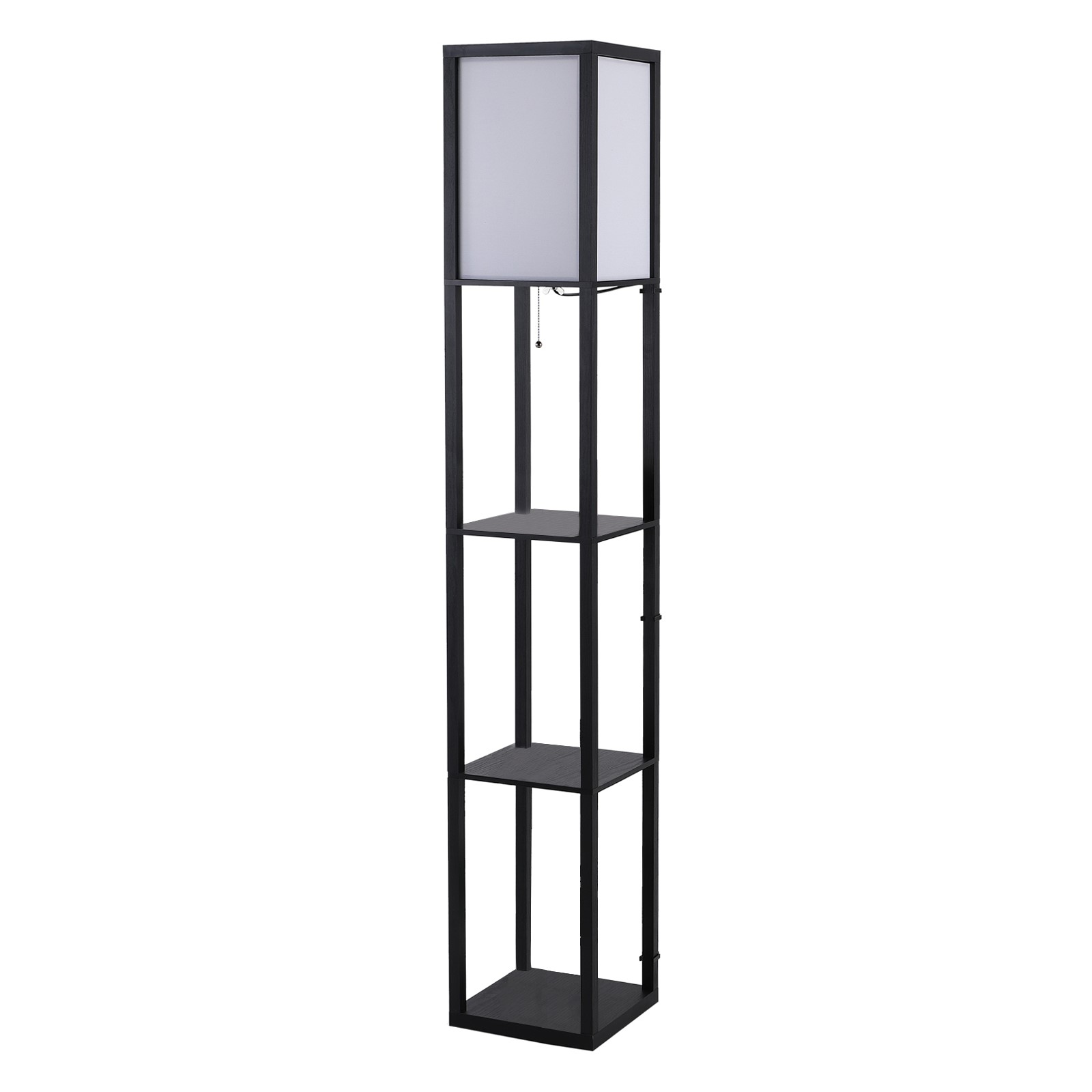 40-watt-stehleuchte Mit Drei Integrierten Ablagen Und Zugschalter. Moderne Leuchte Aus Mdf Und Ps. 26 X 26 X 160 Cm. Schwarz-weiß.