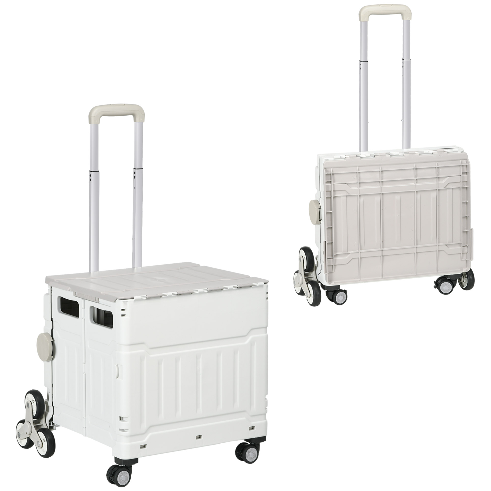 Einkaufswagen. Treppensteiger. Mobile Transportbox. Zusammenklappbar. Teleskopgriff. Tragkraft Bis Zu 65 Kg. Weiß.