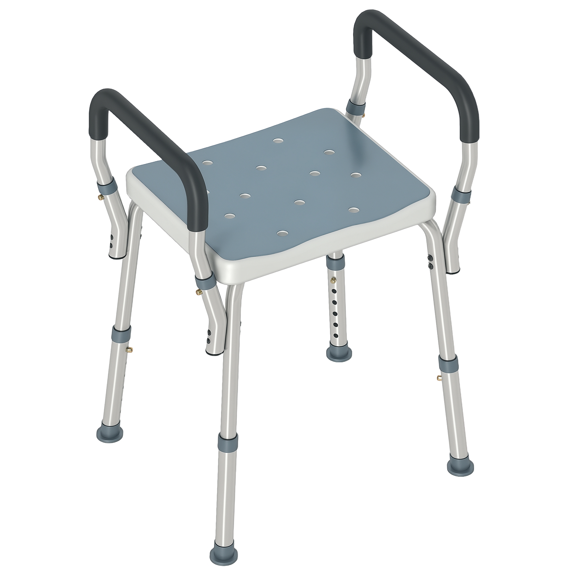 Höhenverstellbarer Duschhocker Für Senioren Oder Personen Mit Eingeschränkter Mobilität. Maße: 52 X 45 X 69 Cm. Weiß Und Blau.