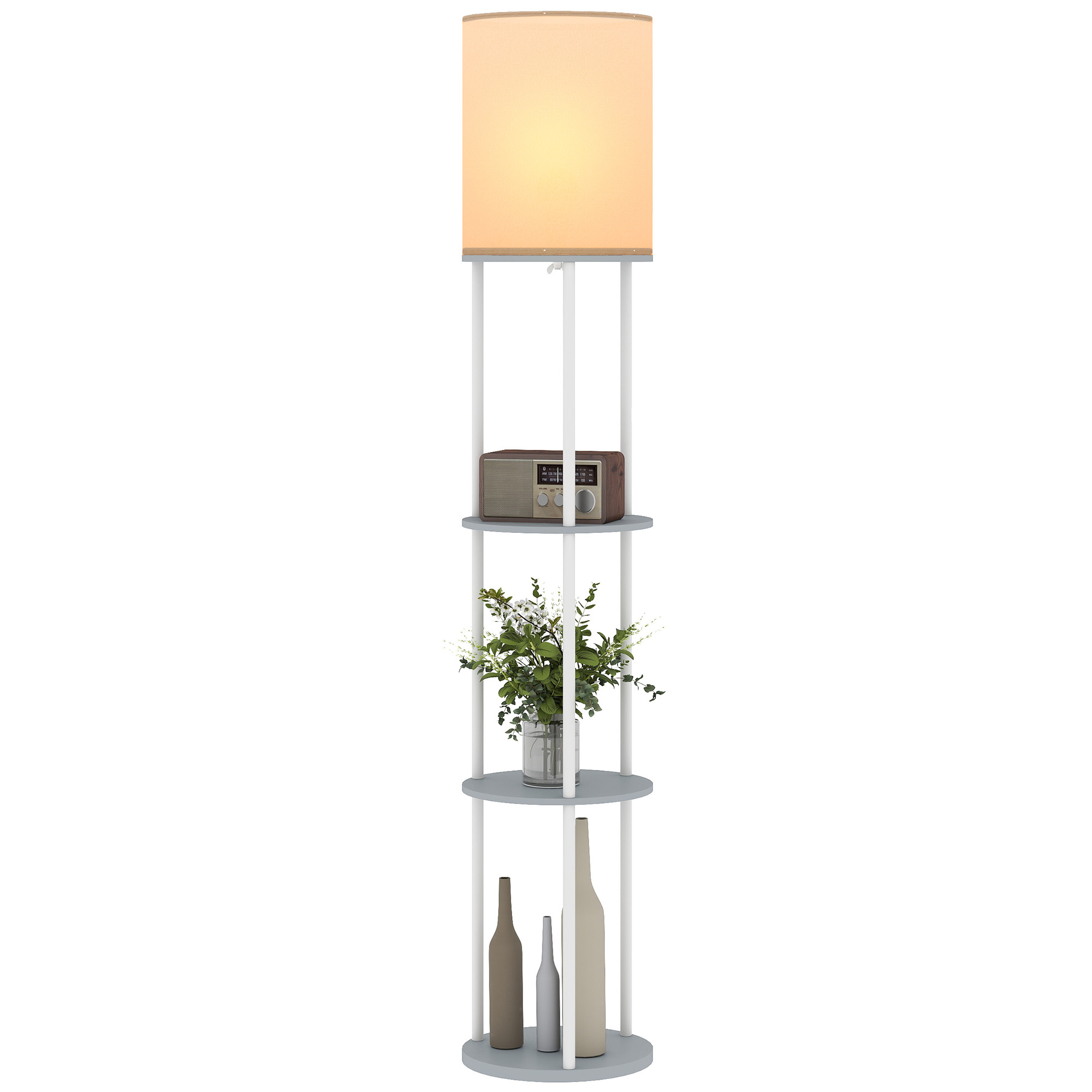Stehlampe Mit Ablagen. Drei Farbtemperaturen. Fernbedienung. Grau. Ideal Für Wohnzimmer, Schlafzimmer Oder Büro.