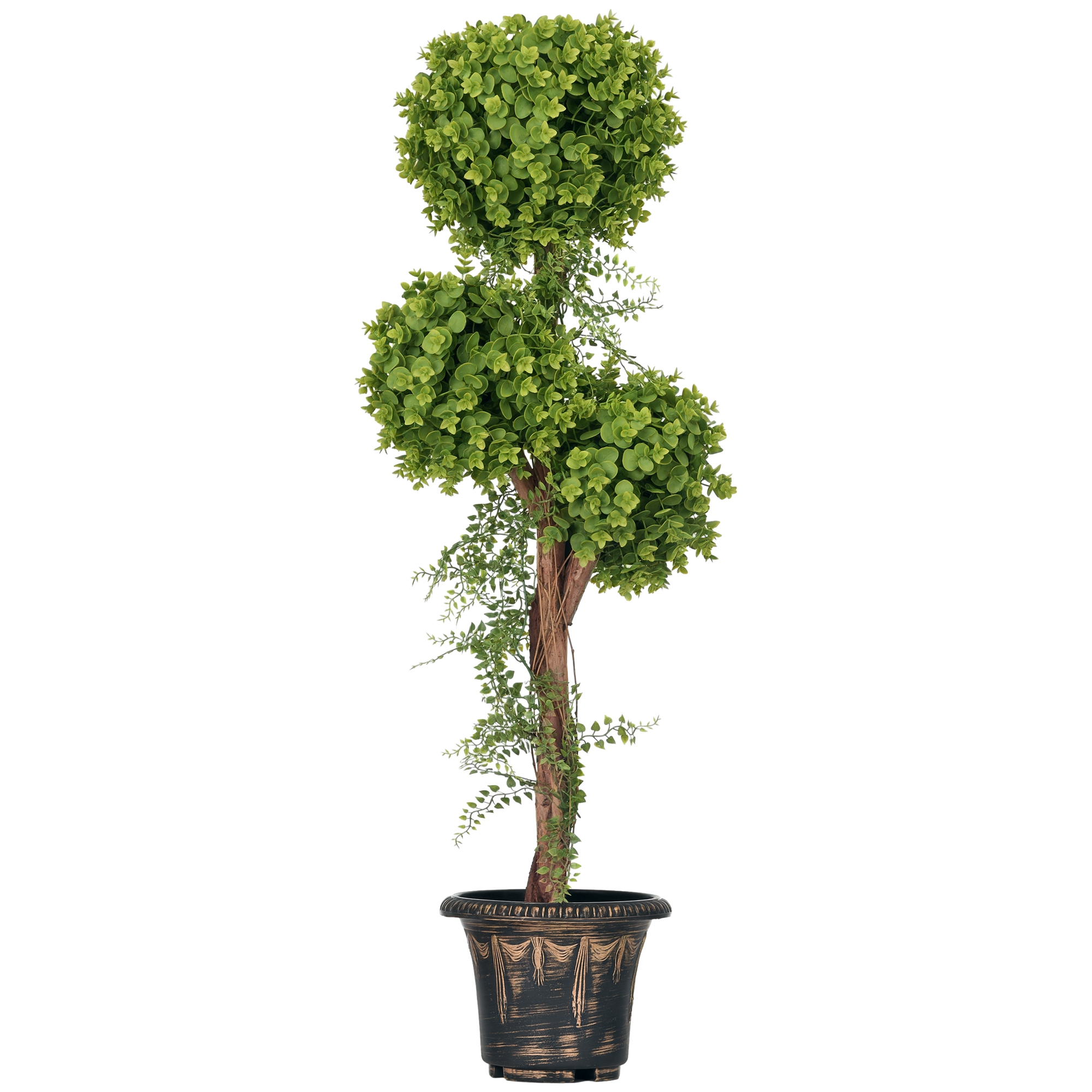 Künstliche Pflanze, Künstlicher Baum Mit 3 Buchsbaumkugeln Im Zementtopf. Für Den Innen- Und Außenbereich Geeignet. Höhe: 115 Cm.