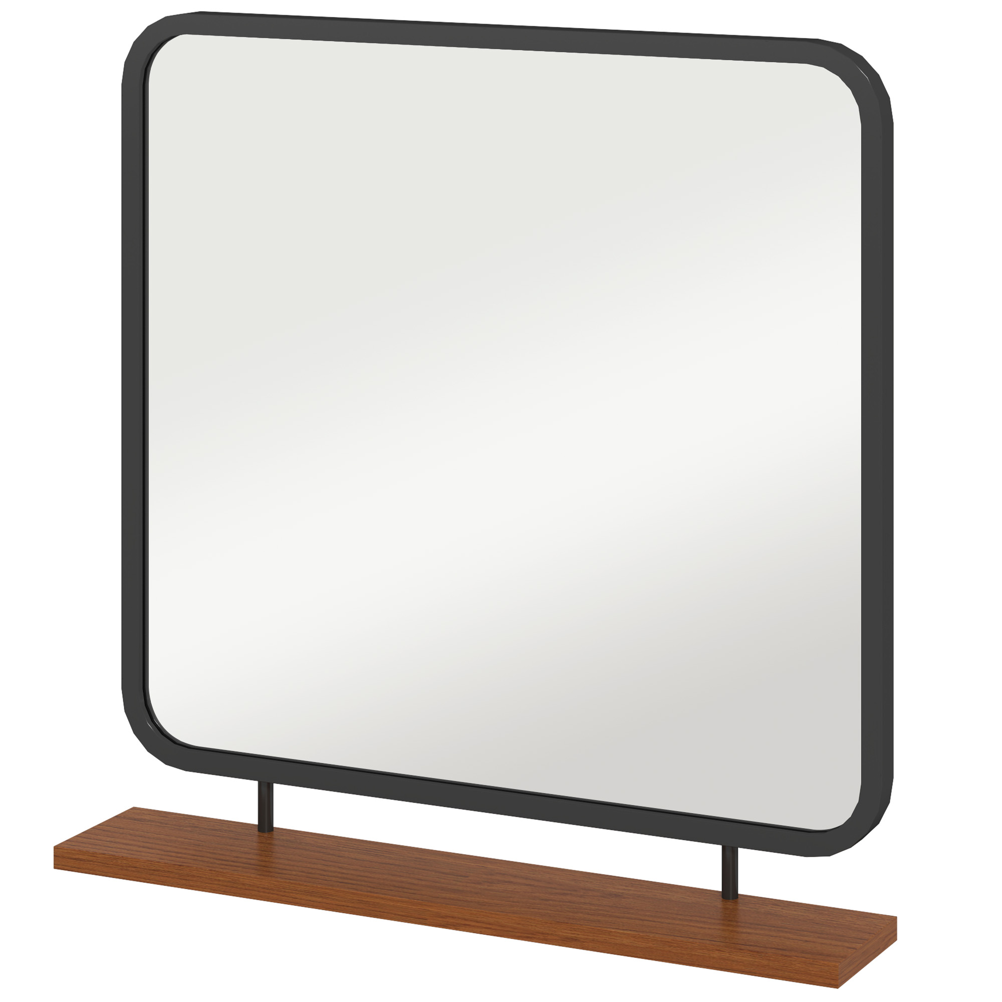 Wandspiegel Mit Ablage. Vintage-stil. Metallrahmen. Paulowniaholz. 55 X 55,5 Cm. Schwarz/holz