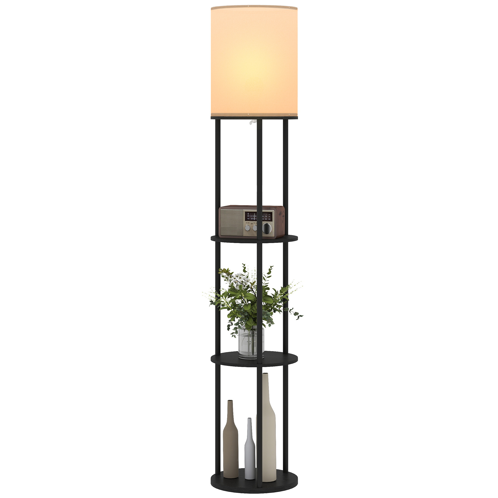 Stehlampe Mit Ablagen. Drei Farbtemperaturen. Fernbedienung. Für Wohnzimmer, Schlafzimmer, Büro. Schwarz.