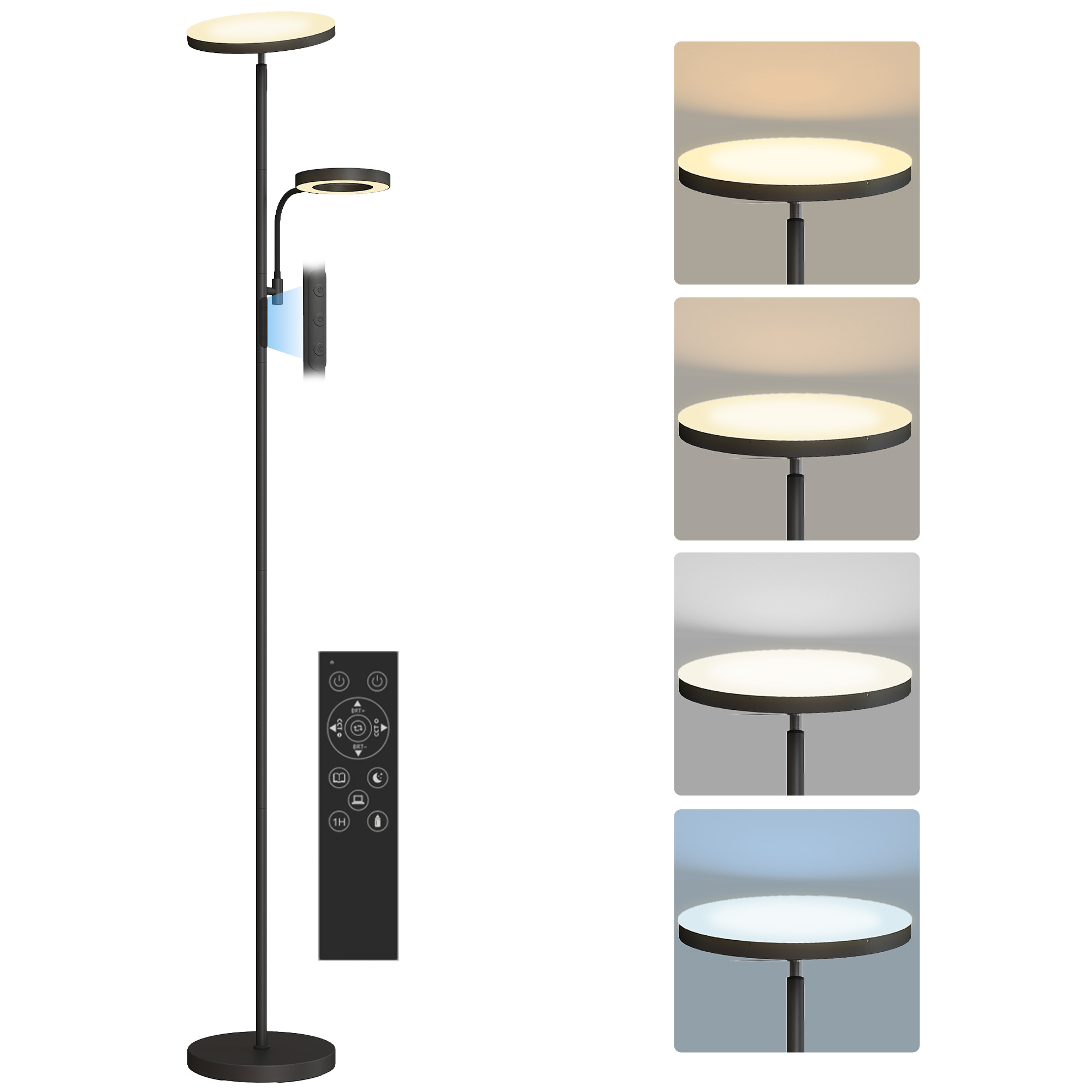 Dimmbare 42-w-led-stehleuchte, 2700–6500 K, 4 Farben, Stufenloses Dimmen. 4 Szenenmodi. Fernbedienung Und Touch-bedienung.