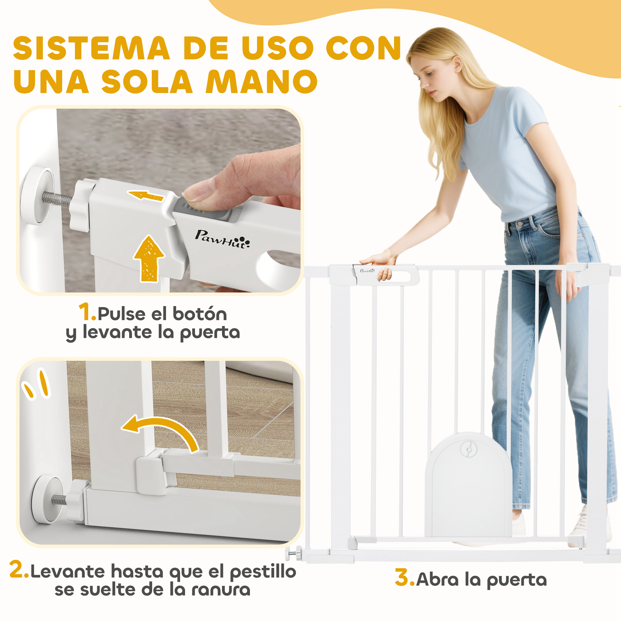 Sicherheitsgitter Für Hunde, 75 Bis 103 Cm, Für Treppen Und Türen. Mit 2 Verlängerungen. Automatischer Schließmechanismus Und Doppelte Verriegelung. Weiß.