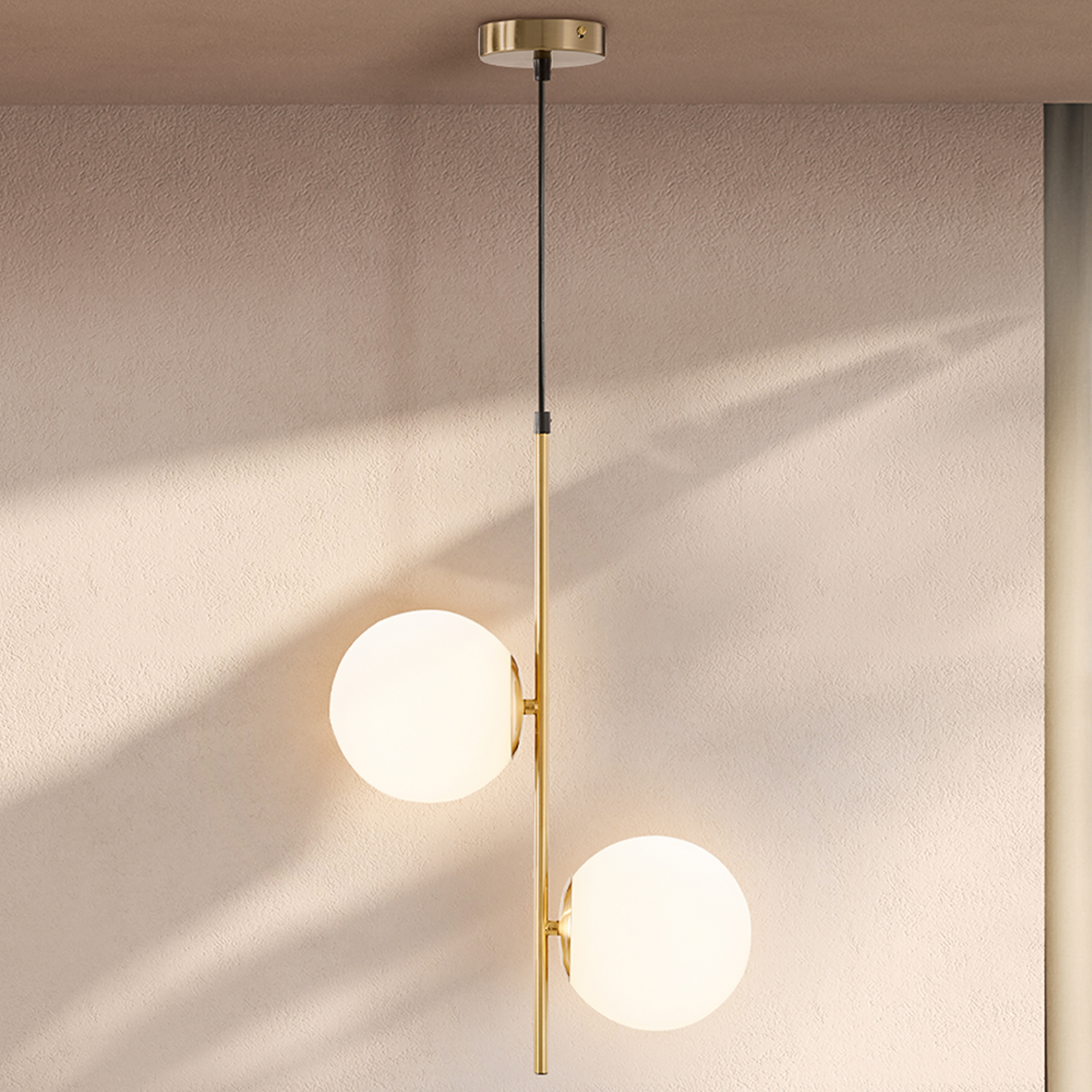 Moderne Pendelleuchte. Doppelflammiger Deckenleuchter. Verstellbare Hängeleuchte Für Eingangsbereich Oder Wohnzimmer. Goldfarben