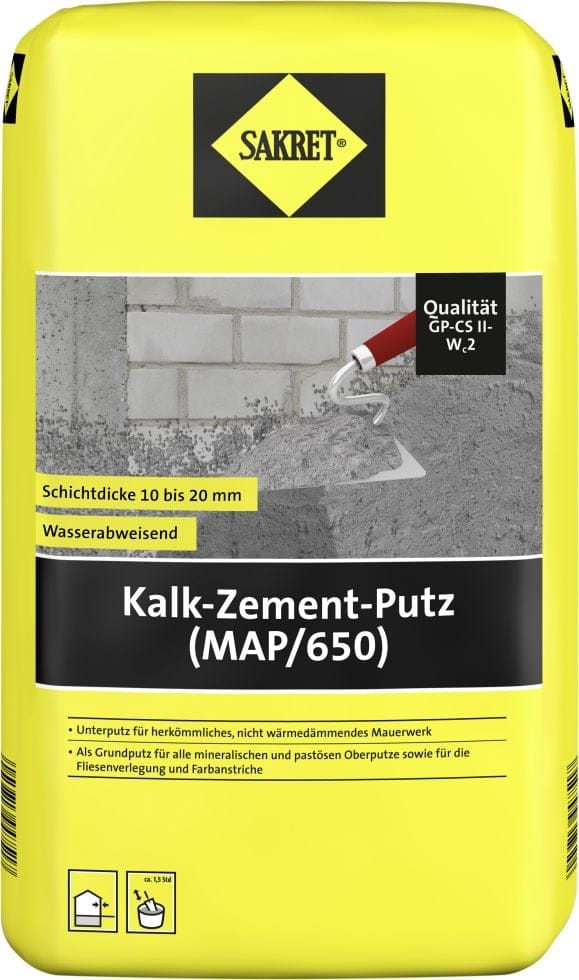 Sakret Kalk-Zement-Putz (MAP/650) 25 kg Sack grau 1,0 mm Kalk-Zement-Putz