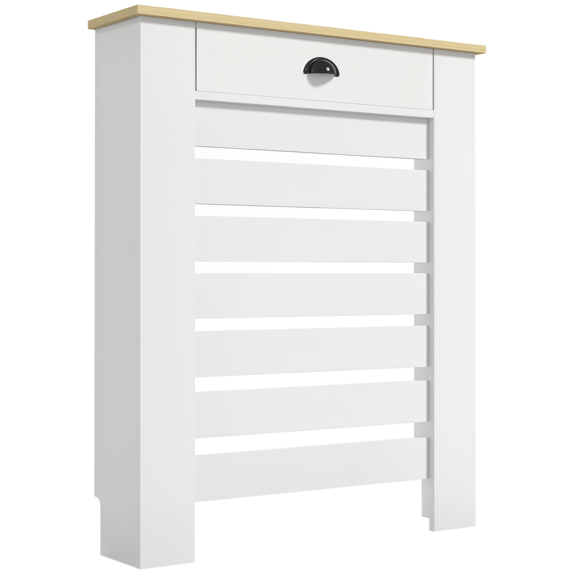 Heizkörperverkleidung Mit Horizontalem Lamellengitter Und 2 Holzschubladen, 78 Cm (b) X 19 Cm (t) X 95,5 Cm (h), Weiß