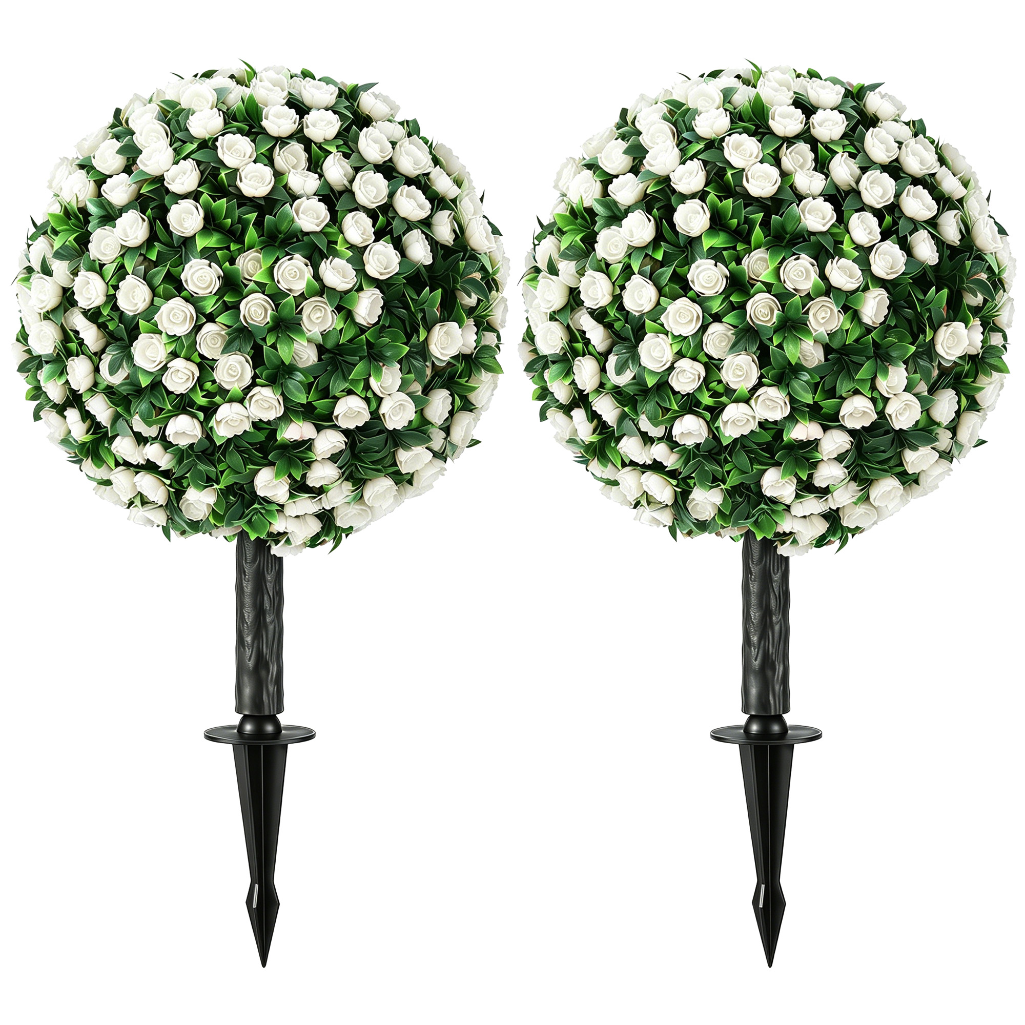 Künstliche Rosenkugeln. Uv-beständig Für Den Außenbereich. Set Mit 2 Rosensträuchern. 55 Cm. Weiß.