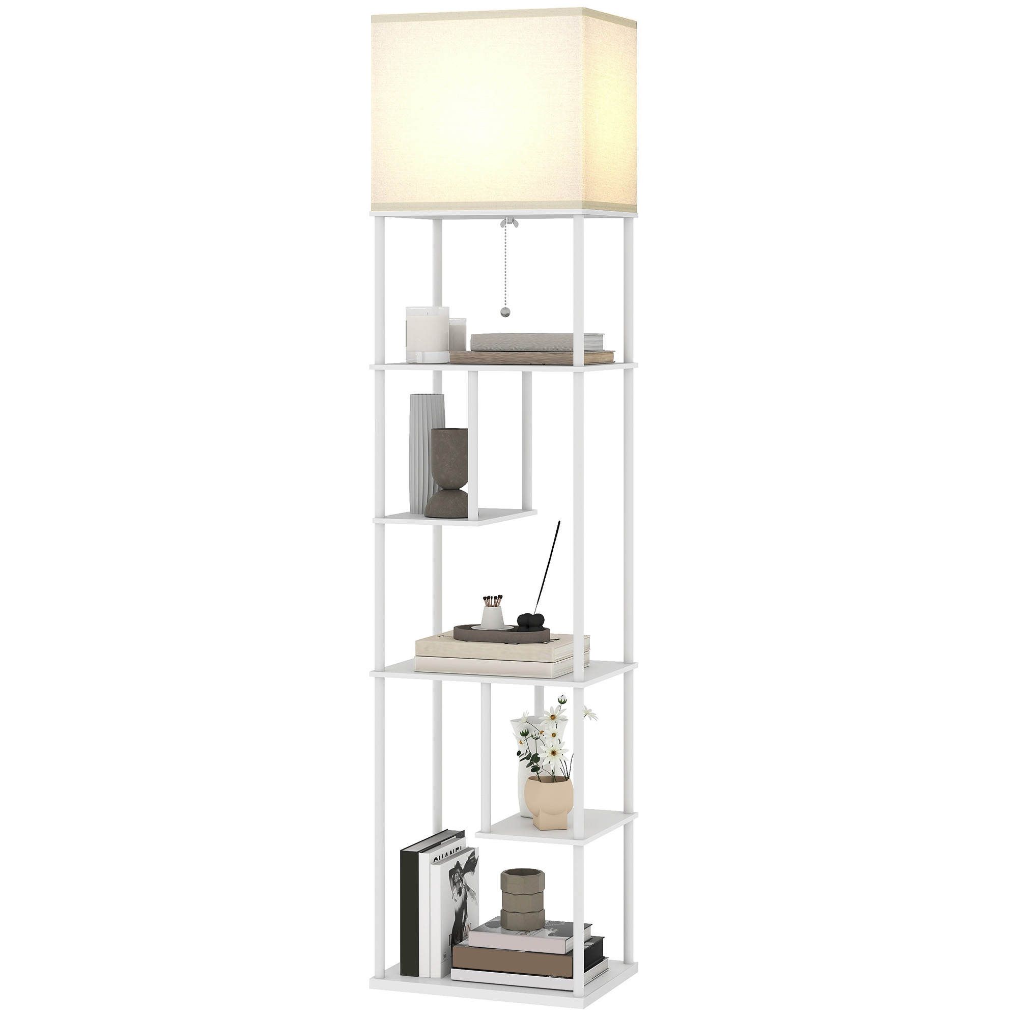 Stehlampe Mit Ablagen. Einstellbare Farbtemperatur 3000 K–6500 K. Fernbedienung. E27-leuchtmittel. Weiß.