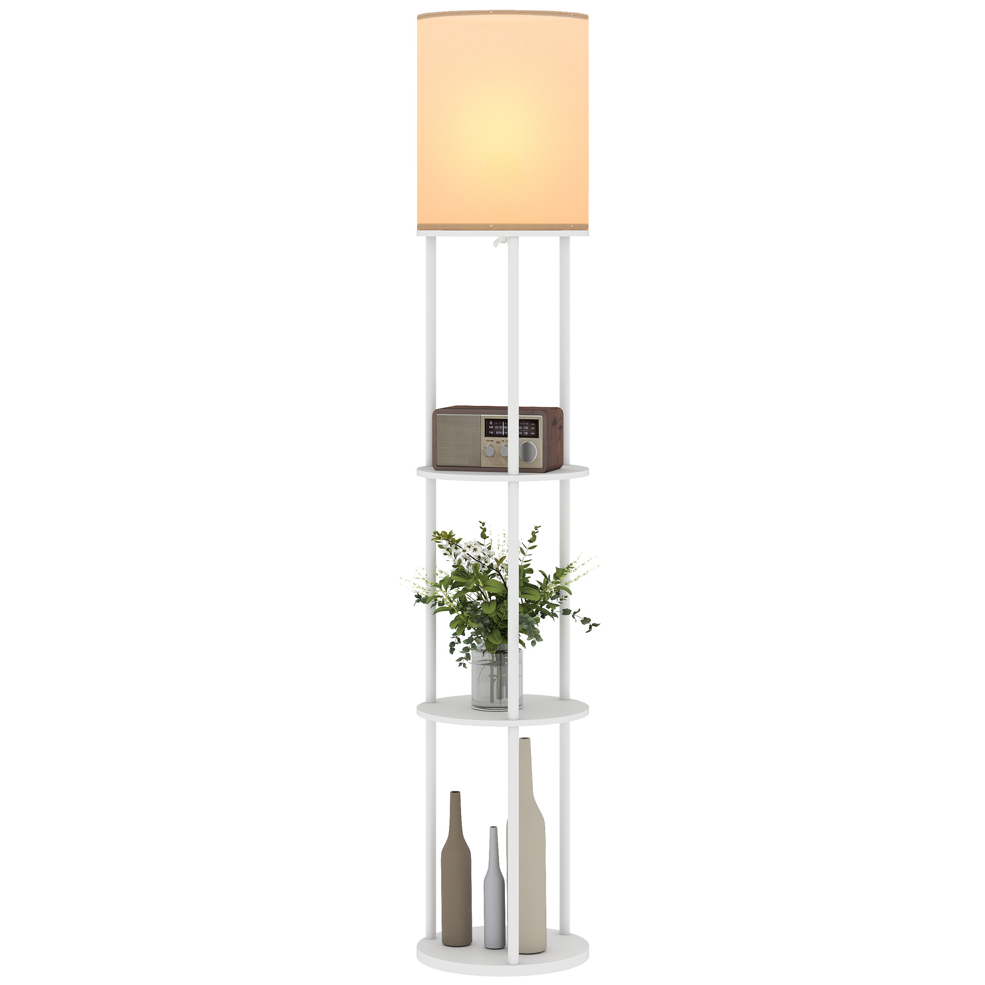 Stehlampe Mit Ablagen. Drei Farbtemperaturen Und Fernbedienung. Weiß. Ideal Für Wohnzimmer, Schlafzimmer Oder Büro.