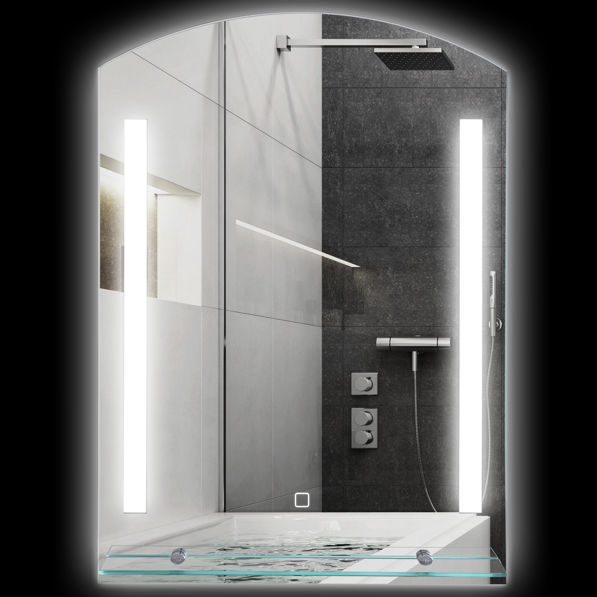 Badezimmerspiegel Mit Led-beleuchtung, Glasablage, Homaire, 50x12x70 Cm, Silber