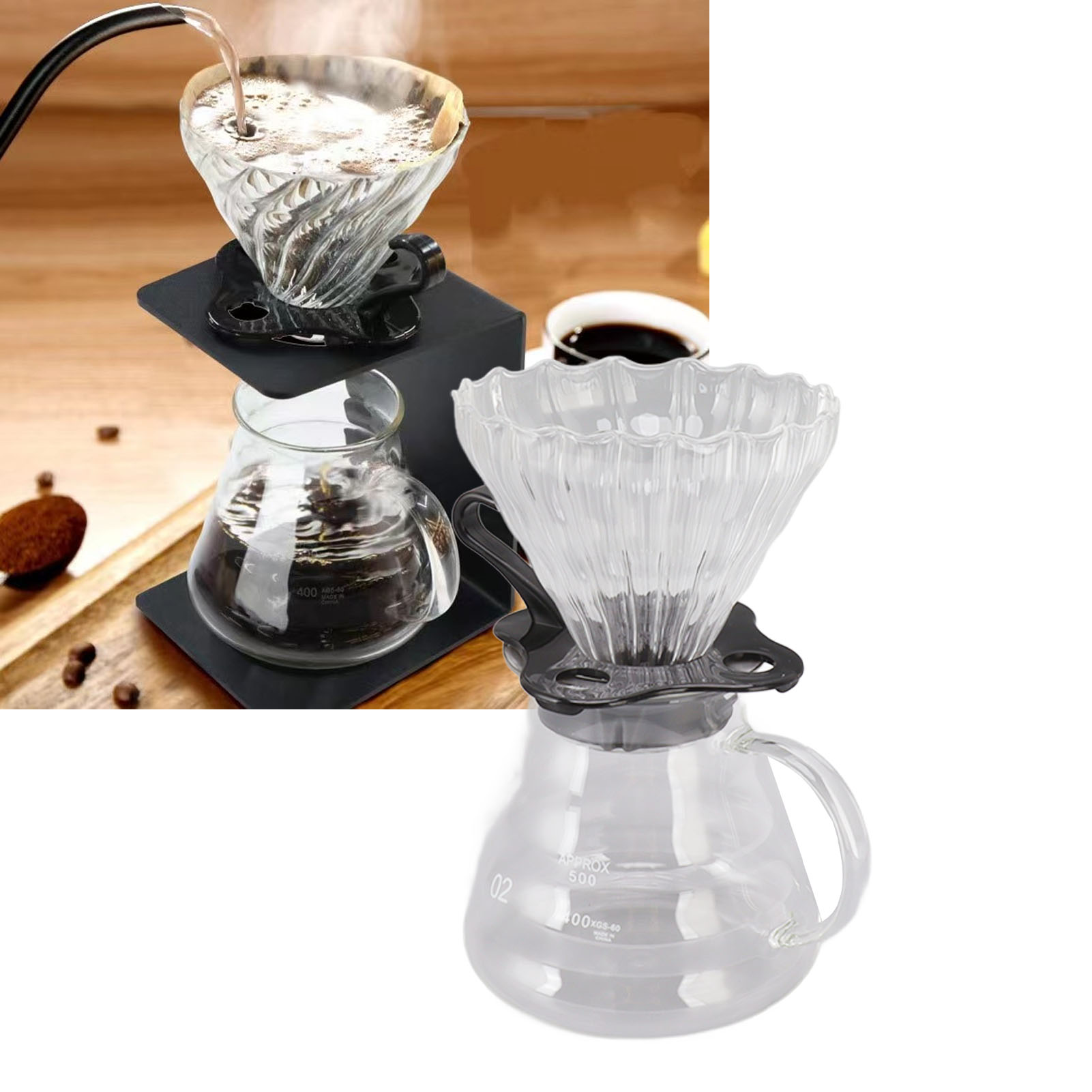 V60 Kaffeefilter + 600-ml-kaffeemaschine + Papierfilter-set – Mocha Cloud Kaffeemaschinen-set