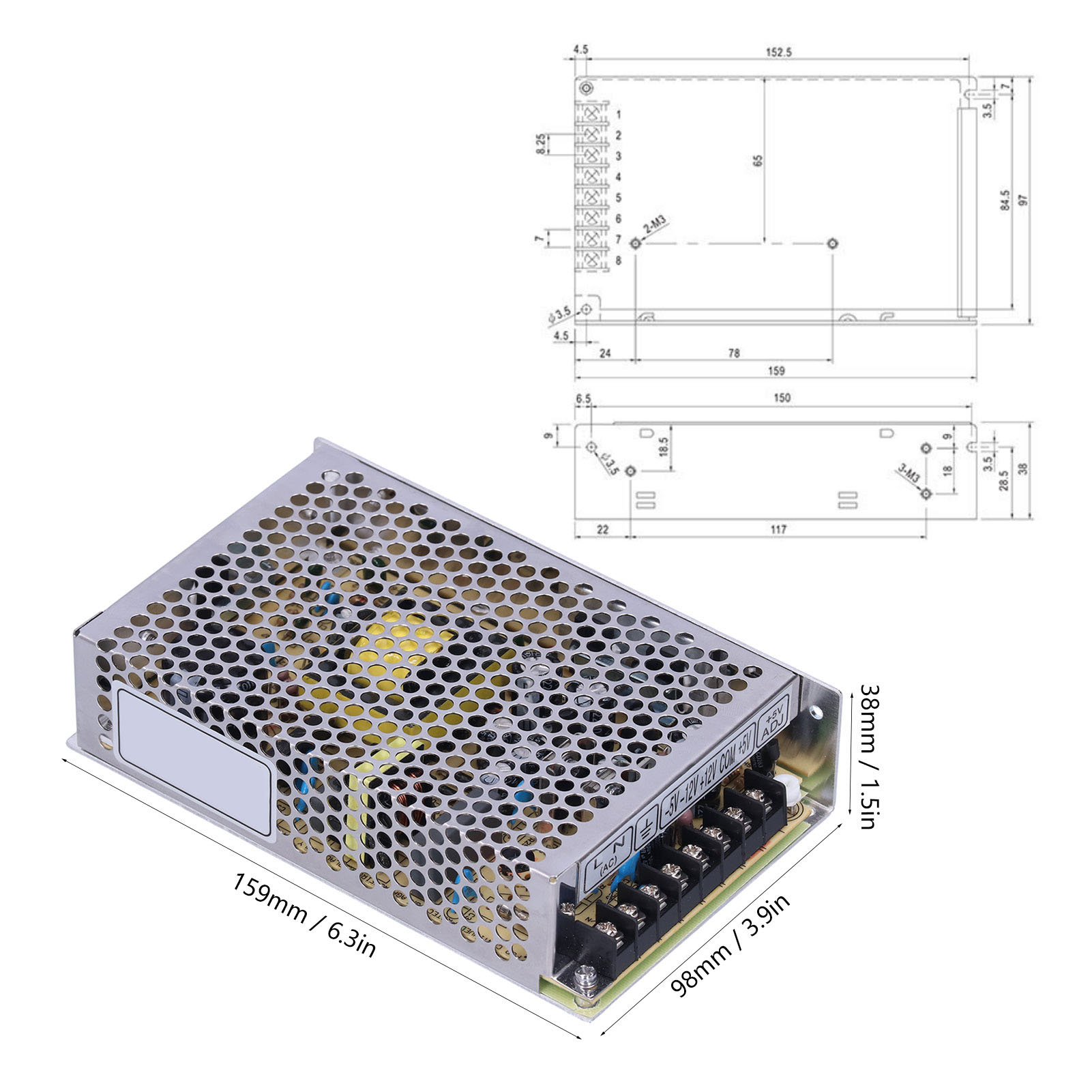 Berm® Q-60b Dc-schaltnetzteil Mit Vier Ausgängen: 115v/230v Ac, 5v/5,5a, 12v/2a, -5v/0,5a Und -12v/0,5a.
