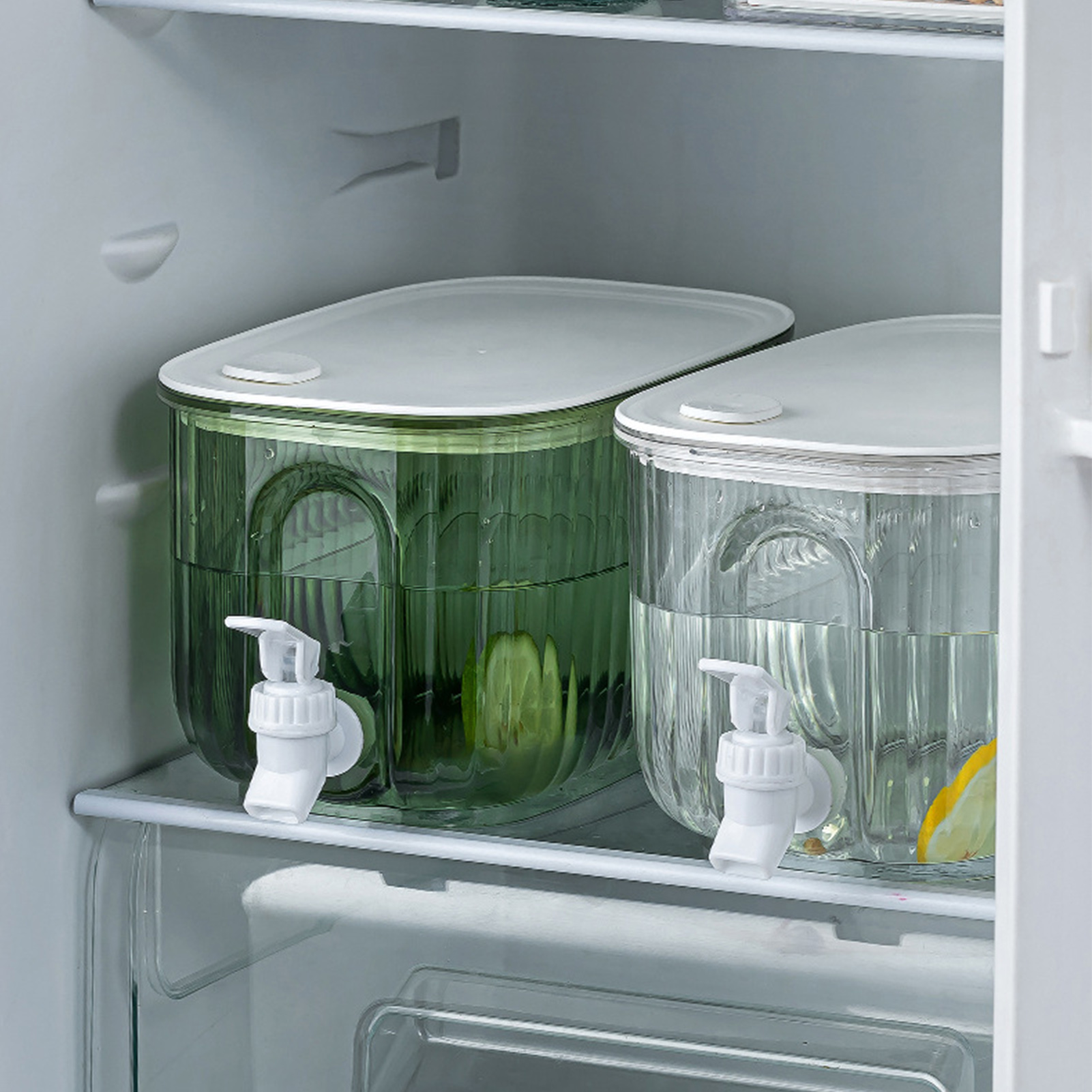 Wasserkrug Für Den Kühlschrank Mit Zapfhahn, Haushalts-saft-/erfrischungsgetränkebehälter, Tee-/zitronen-/frucht-/getränkebehälter, Großes Fassungsvermögen, Transparent Weiß.