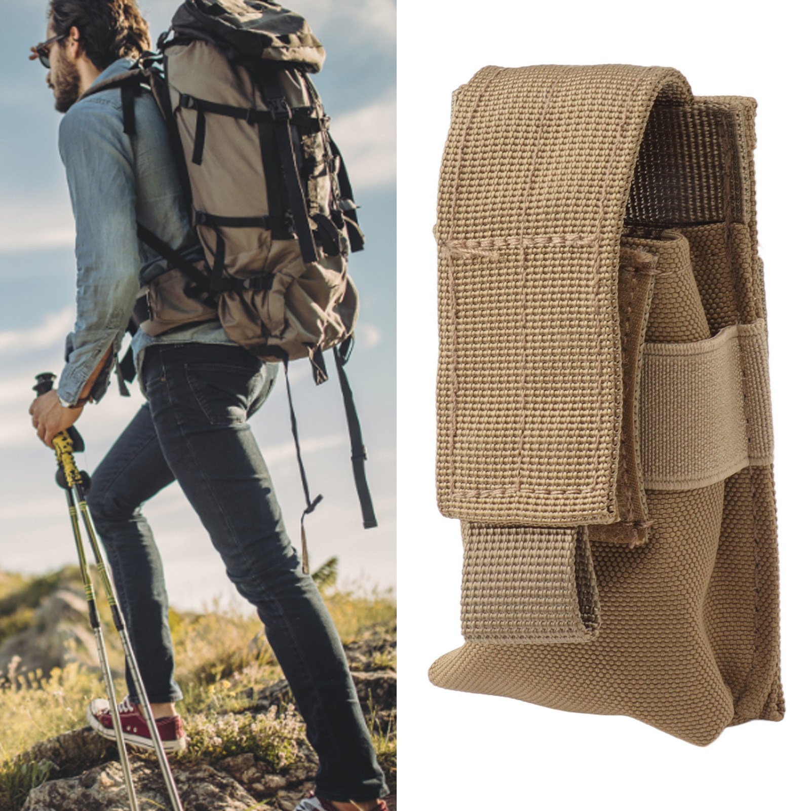 Kleine Tasche Für Outdoor-taschenlampe, Werkzeugtasche, Taktische Taschenlampentasche, Pucksack, Gürteltasche, Khaki