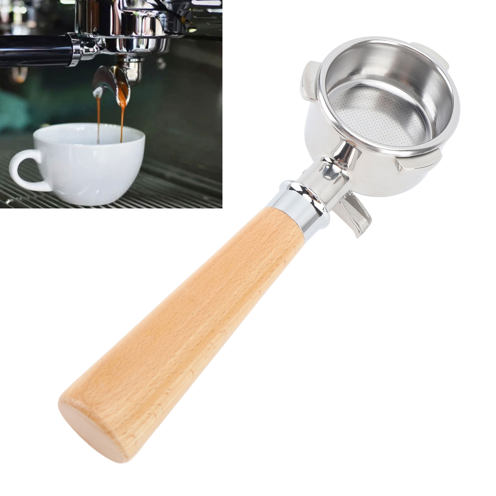54 Mm Edelstahlgriff Für Platinum 870/880 Kaffeemaschinen, Doppelauslauf, Doppelauslaufgriff, Modell A2, Farbe: Naturbuche.