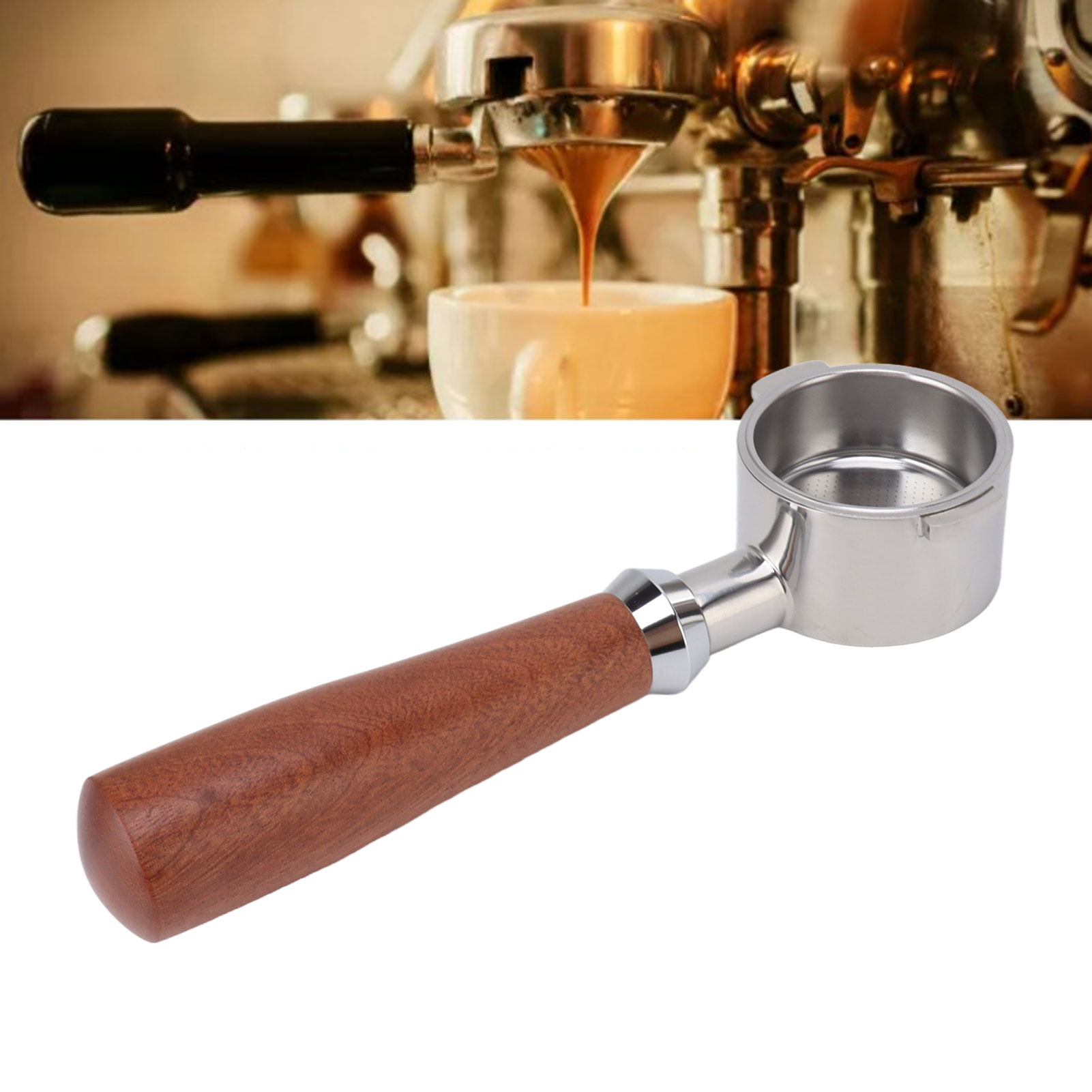 Italienische Espressomaschine, Bodenloser Griff, Edelstahlfilter, 51 Mm Griff Mit Zwei Griffschalen Aus Rotholz