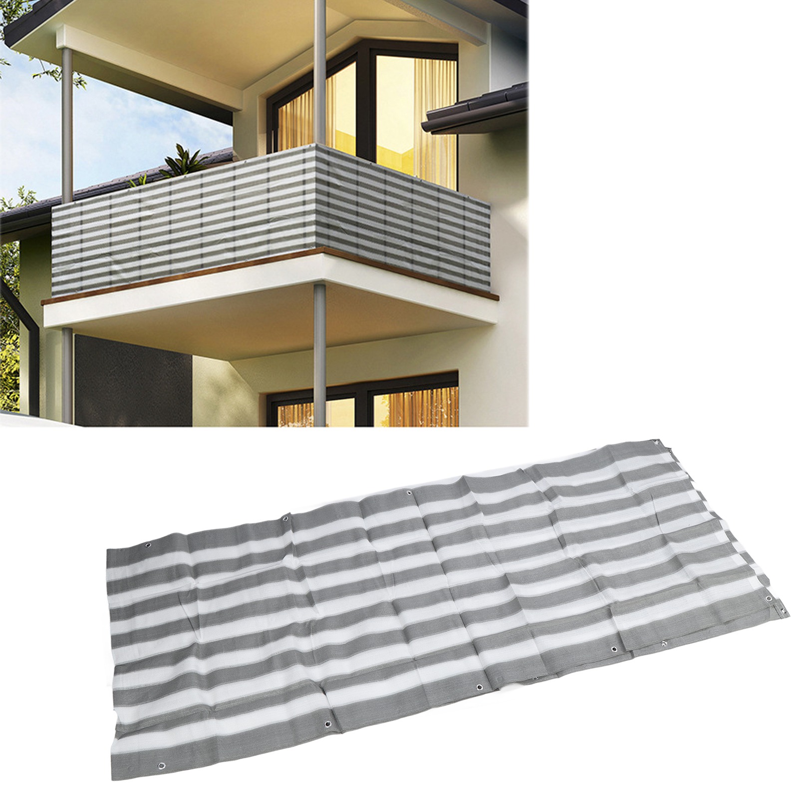 Sichtschutznetz 0,9 X 5 M Für Balkon, Sicherheitsnetz, Schattierungsnetz, Schlaufensonnensegel, Sonnenschutznetz, Grau Und Weiß