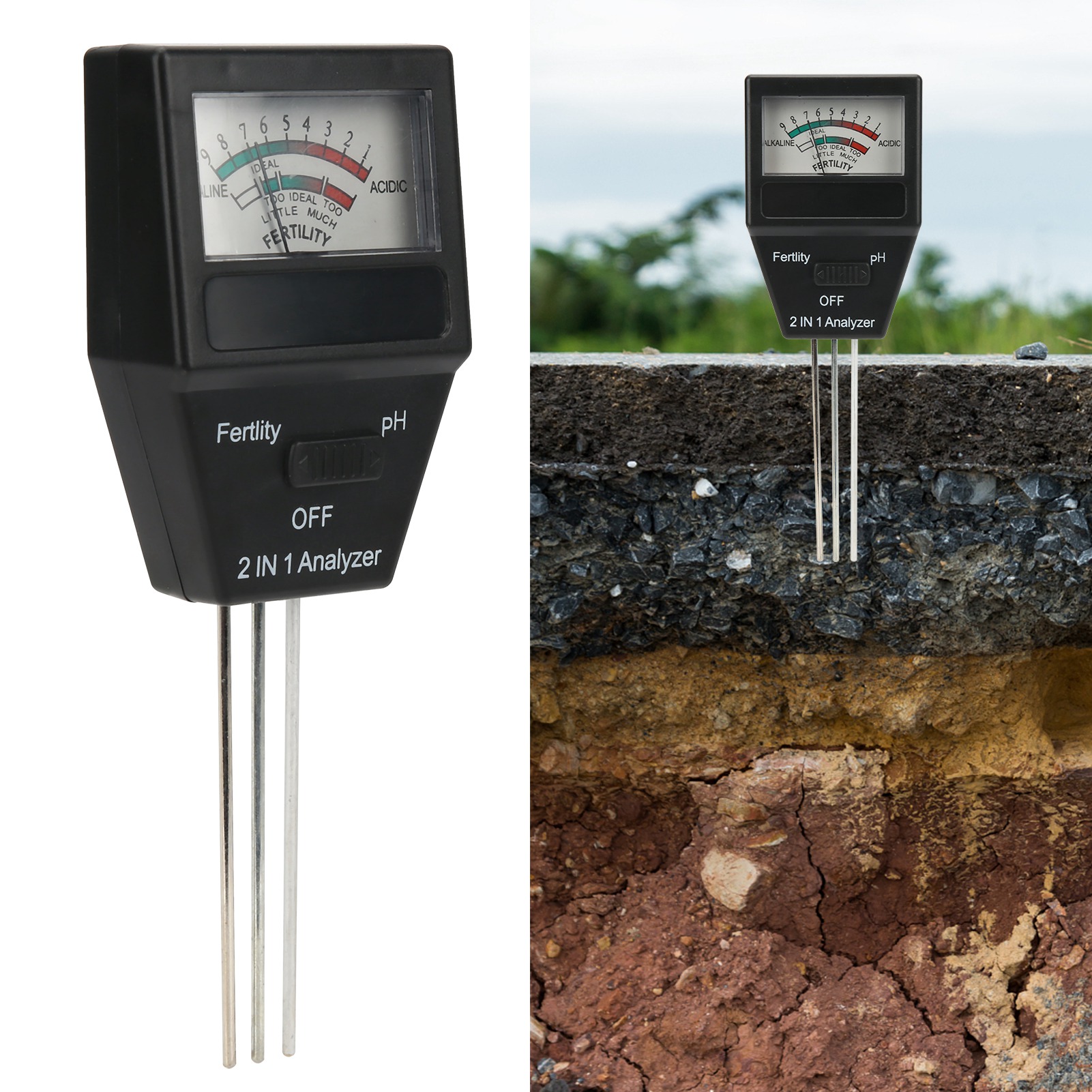 3-in-1 Bodenmessgerät Mit Großem Display: Ph-meter, Hygrometer Und Luxmeter.