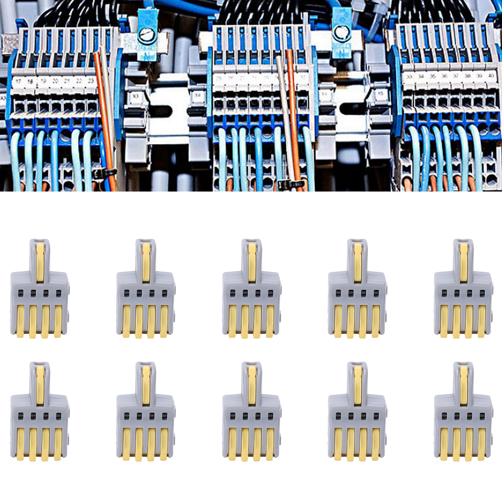 Packung Mit 20 T-förmigen Schnellanschlussklemmen, Druckknopfverbindern, Parallelverteilern Mit 1 Eingang Und 4 Ausgängen, Grau (spl-f14a), Gelb
