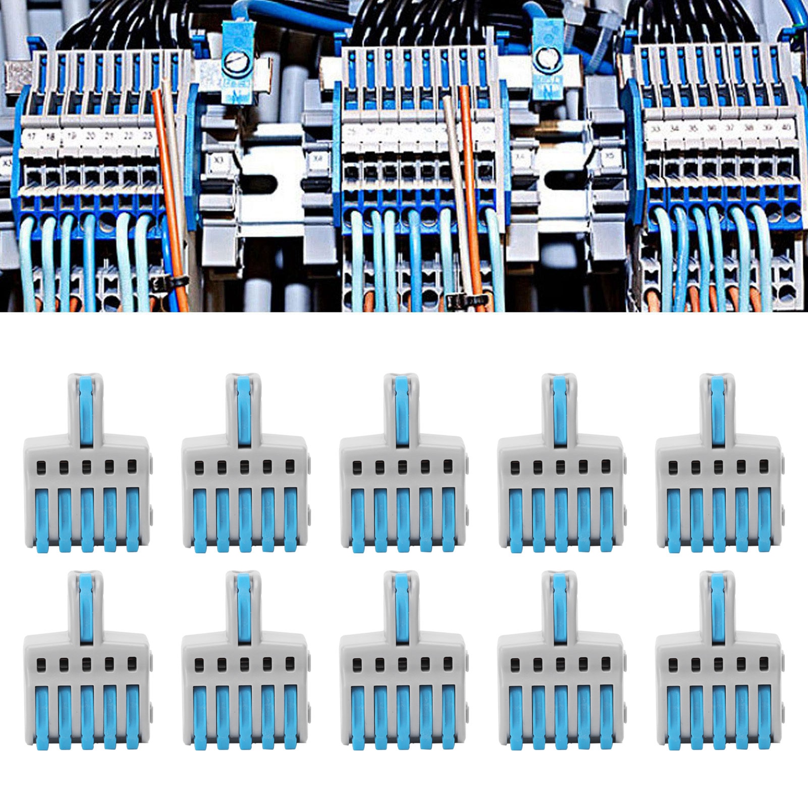 Packung Mit 20 Schnellanschluss-t-klemmenblöcken, Druckknopf-splitterverbindern, Parallelverbindern, Einem Eingang, Fünf Ausgängen, Grau Spl-f15a, Blau