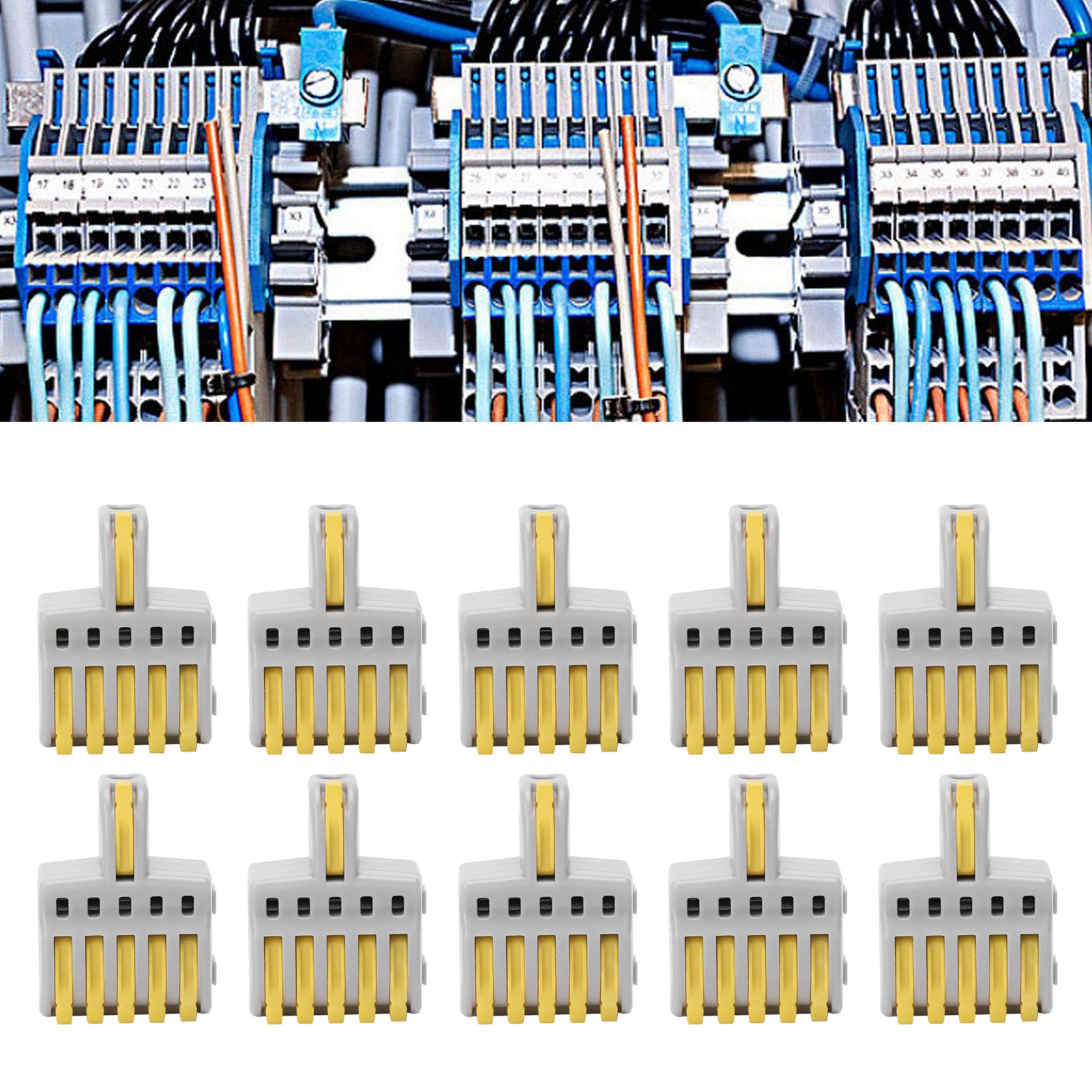 Packung Mit 20 T-förmigen Schnellanschlussklemmen, Druckknopf-splitterverbindern, Parallelverbindern, Einem Eingang, Fünf Ausgängen, Grau Spl-f15a, Gelb