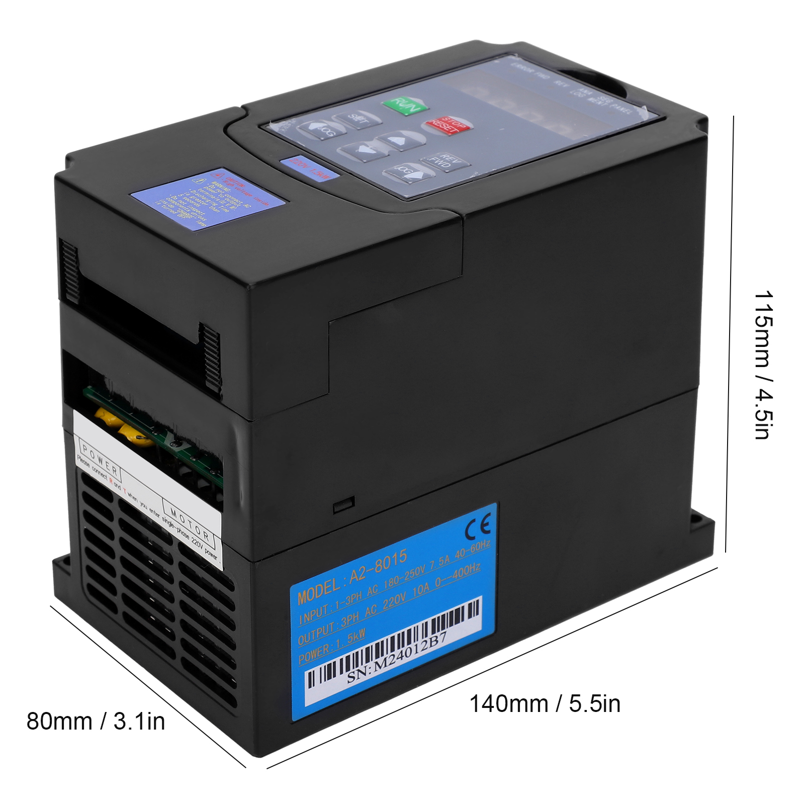 Frequenzumrichter/drehzahlregler Für 1,5-kw-lüfter/motor, Einphasen-/dreiphaseneingang 180–250 V Ac, Dreiphasenausgang 220 V