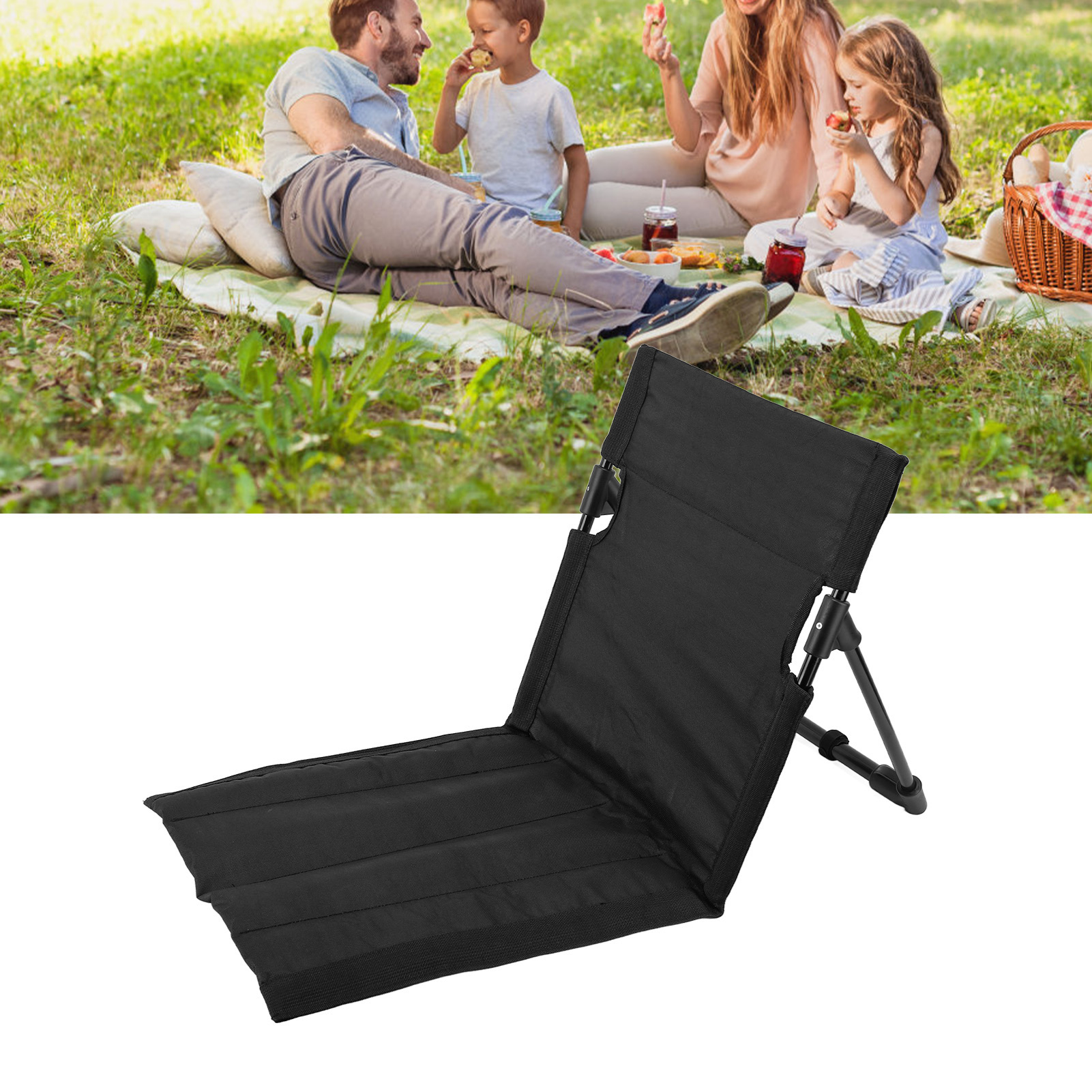 Campingstuhl Mit Rückenlehne Und Sitzkissen Aus Aluminiumlegierung, Klappbarer Strandstuhl, Picknickstuhl Für Park Oder Rasen, Freizeitstuhl, Schwarz.