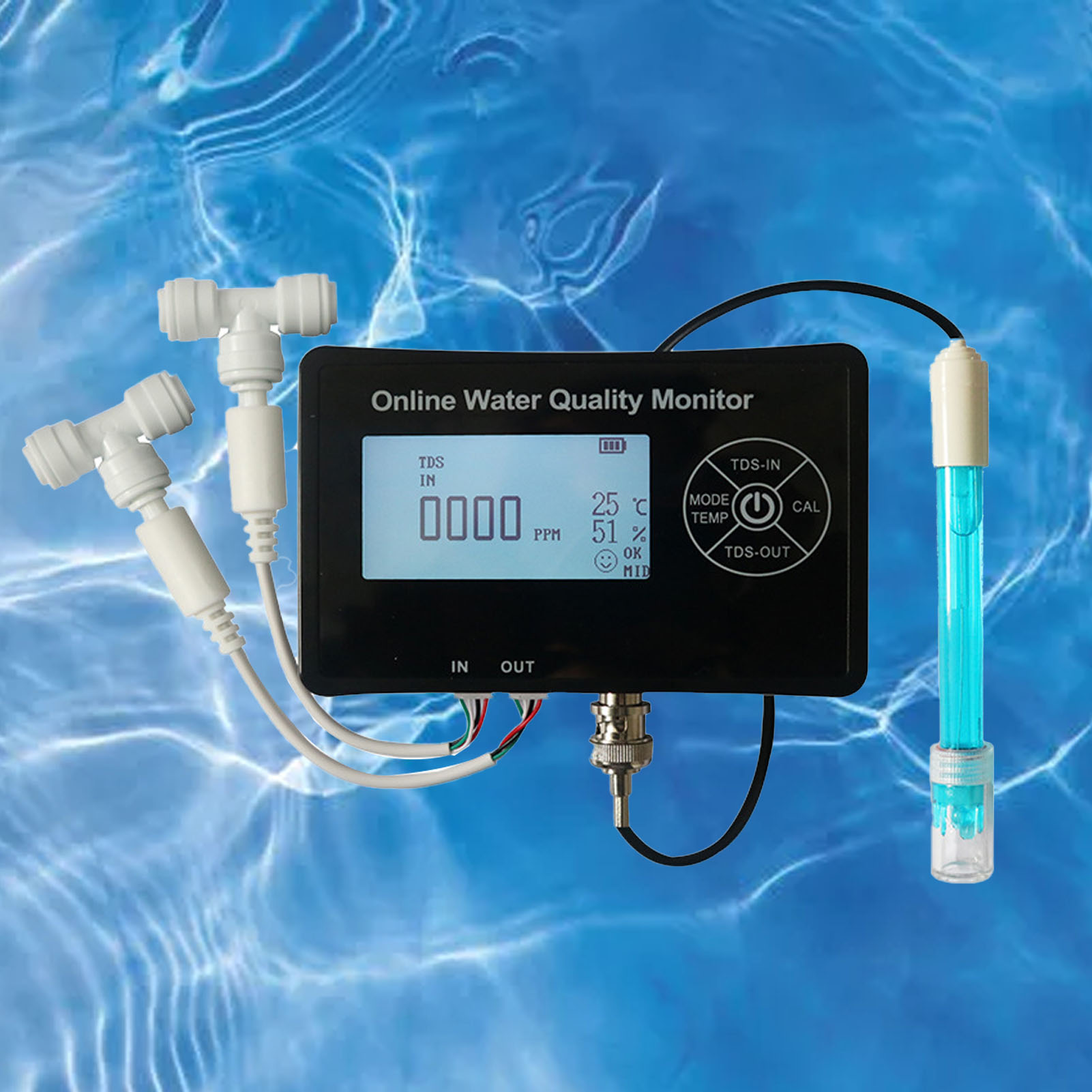 Online-wasserqualitätsanalysator, Tds-wandwasserqualitätstester, Multiparameter-wasserqualitätsanalysator, Online-ph-meter, Wiederaufladbares Modell, Europäischer Standard 100-240 V.