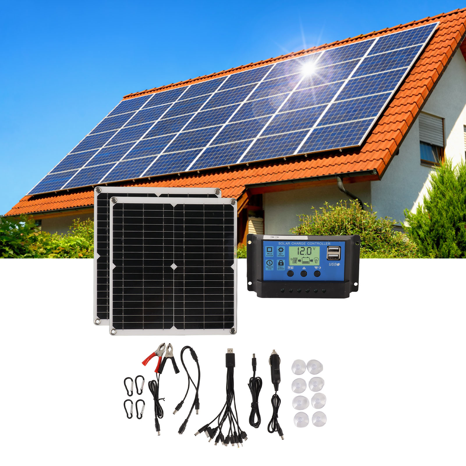 50-w-solarpanel Für Den Außenbereich, Duales 60-a-monokristallines Solarpanel Für Camping-notbeleuchtung, 12 V/24 V.