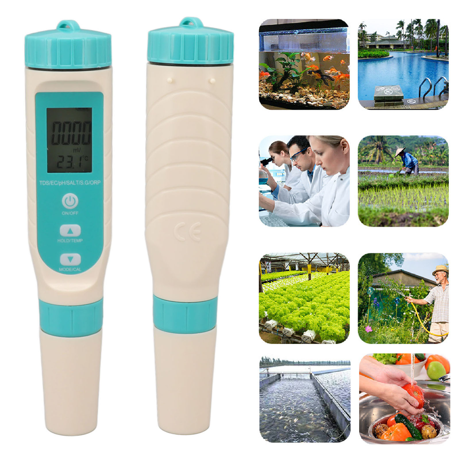 7-in-1 Wasserqualitätsprüfgerät Mit Tds-analyse Von Ph/sg/orp/temp/ec Und Salzgehalt.