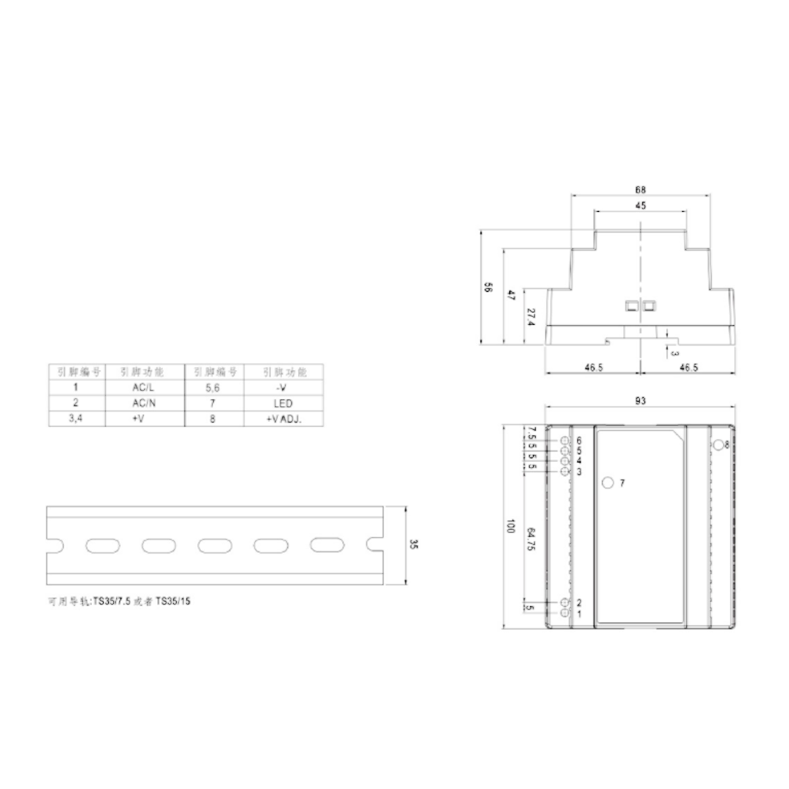 Geregelte Und Einstellbare Led-netzteile Der Serie Dr-100 Din-schienen-schaltnetzteile Der Serie Dr-100-12