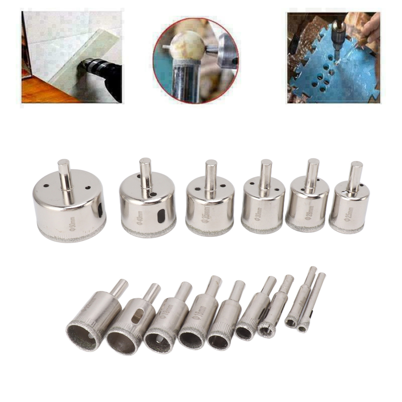 Set Mit 15 Diamant-lochsägen Für Glas, Glasbohrer, Marmor-lochsäge, Keramikbohrer (6-8-10-12-14-16-18-20-22-25-28-30-35-40-50 Mm)