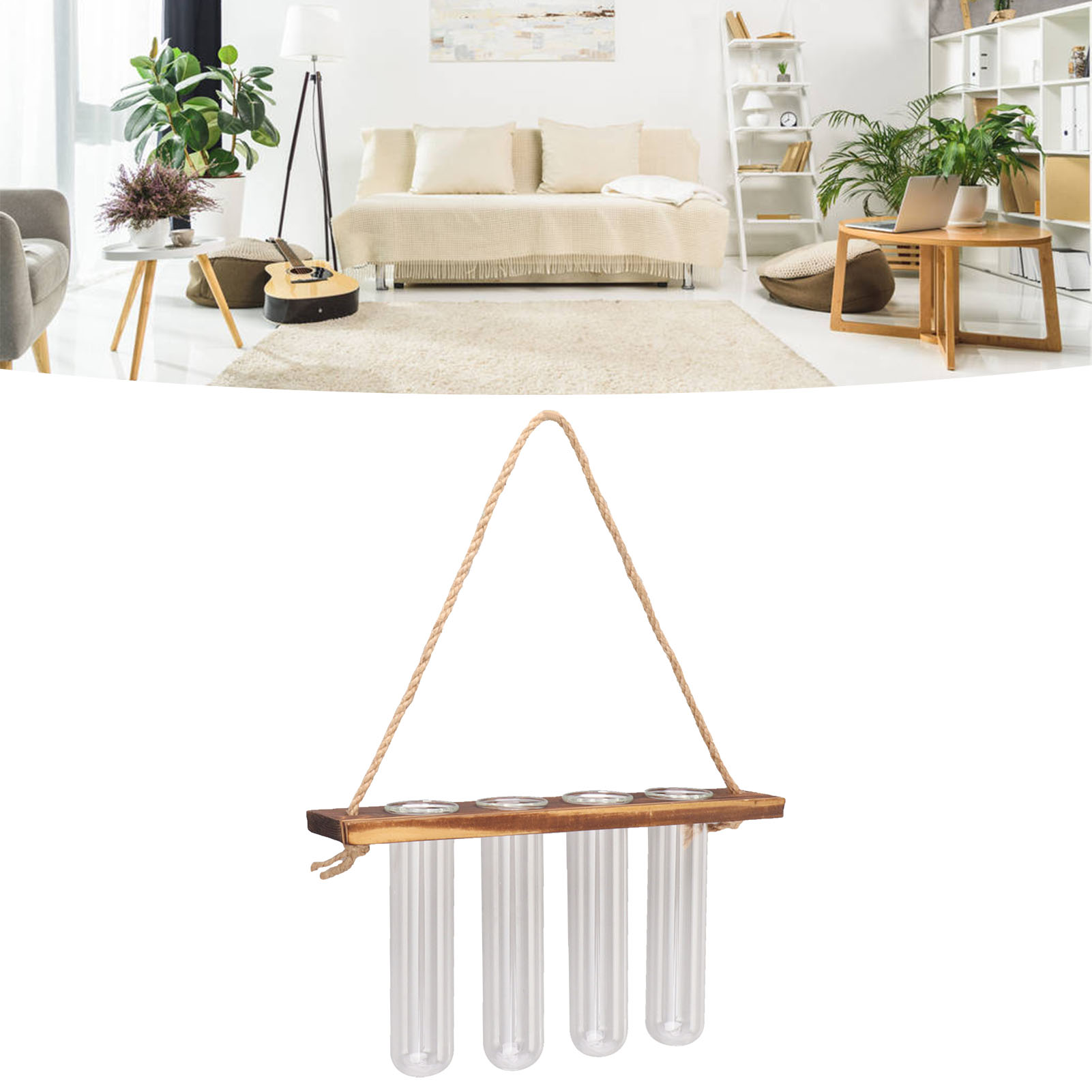 Kreatives, Einstöckiges Hydroponik-ornament Aus Glas Mit Vier Löchern, Wanddekoration Für Grünpflanzen, Hängender Hydroponik-behälter Und Reagenzglas Mit Holzrahmen, Retro-farbe