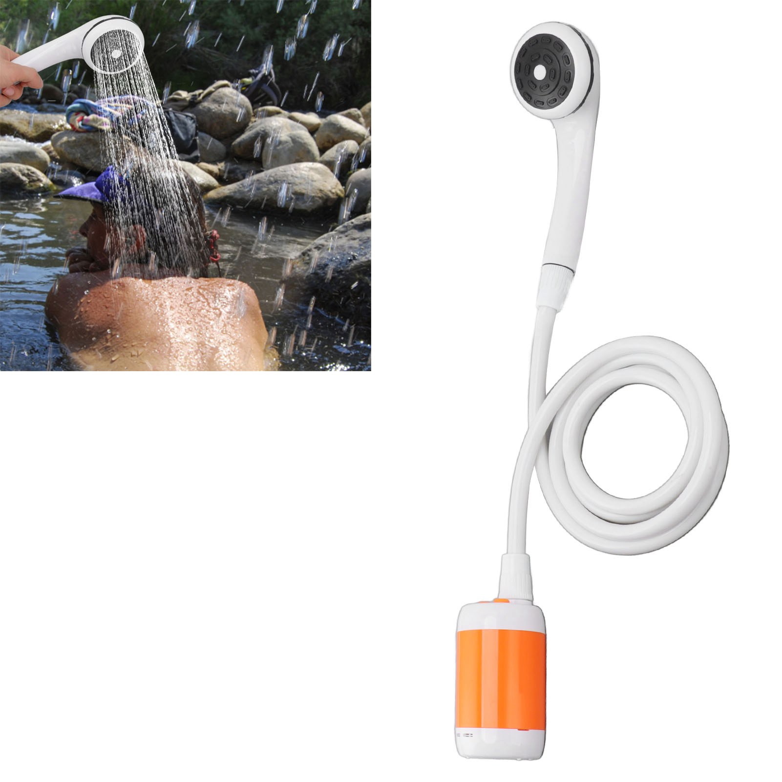 Tragbare Elektrische Dusche, Verstellbar Für Den Innen- Und Außenbereich, Spa, Camping Und Dusche, Orange Und Weiß.