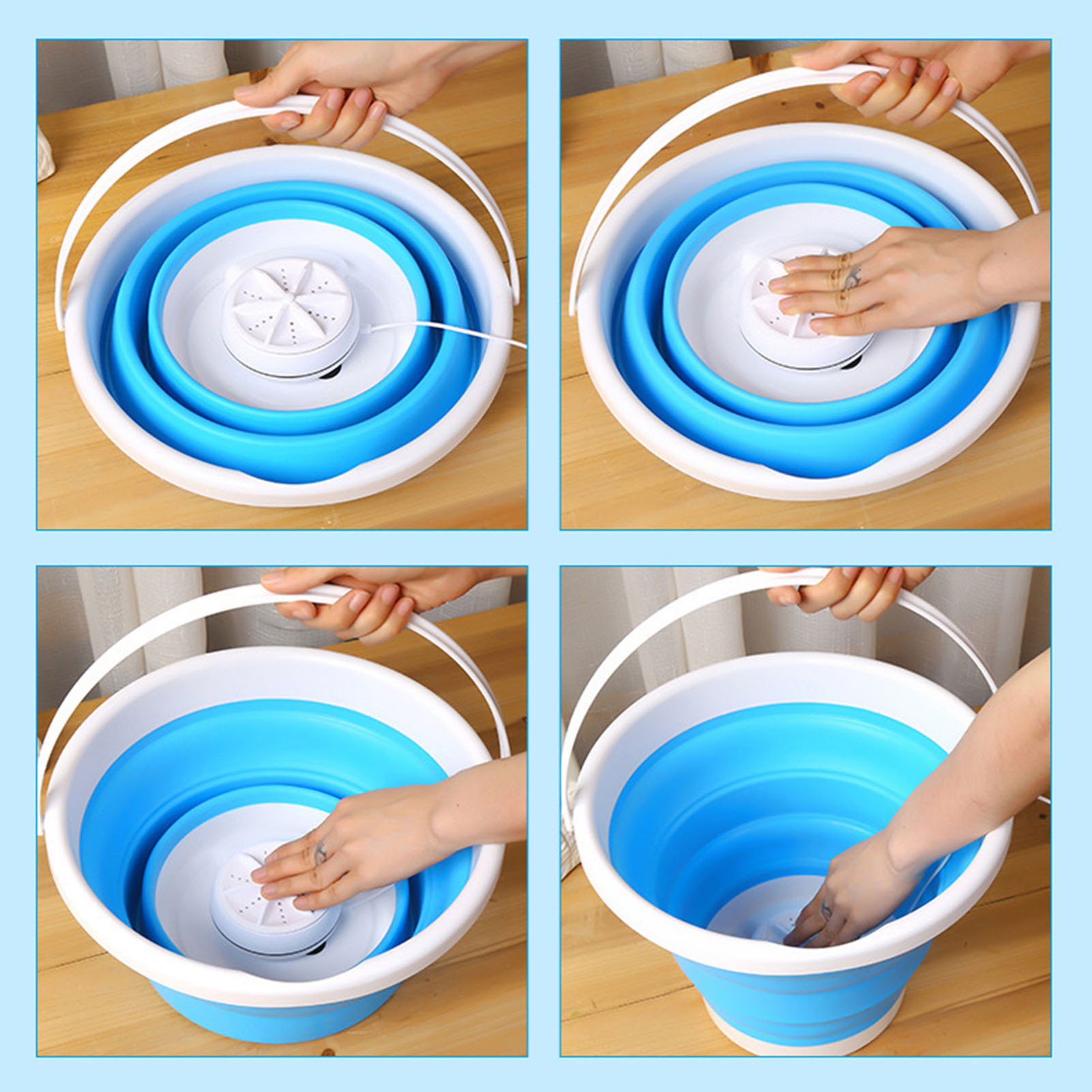 Faltbare 10-liter-waschmaschine, Mini-ultraschall-sockenwaschmaschine, Babyunterwäschewaschmaschine, Tragbare Waschmaschine, Blau