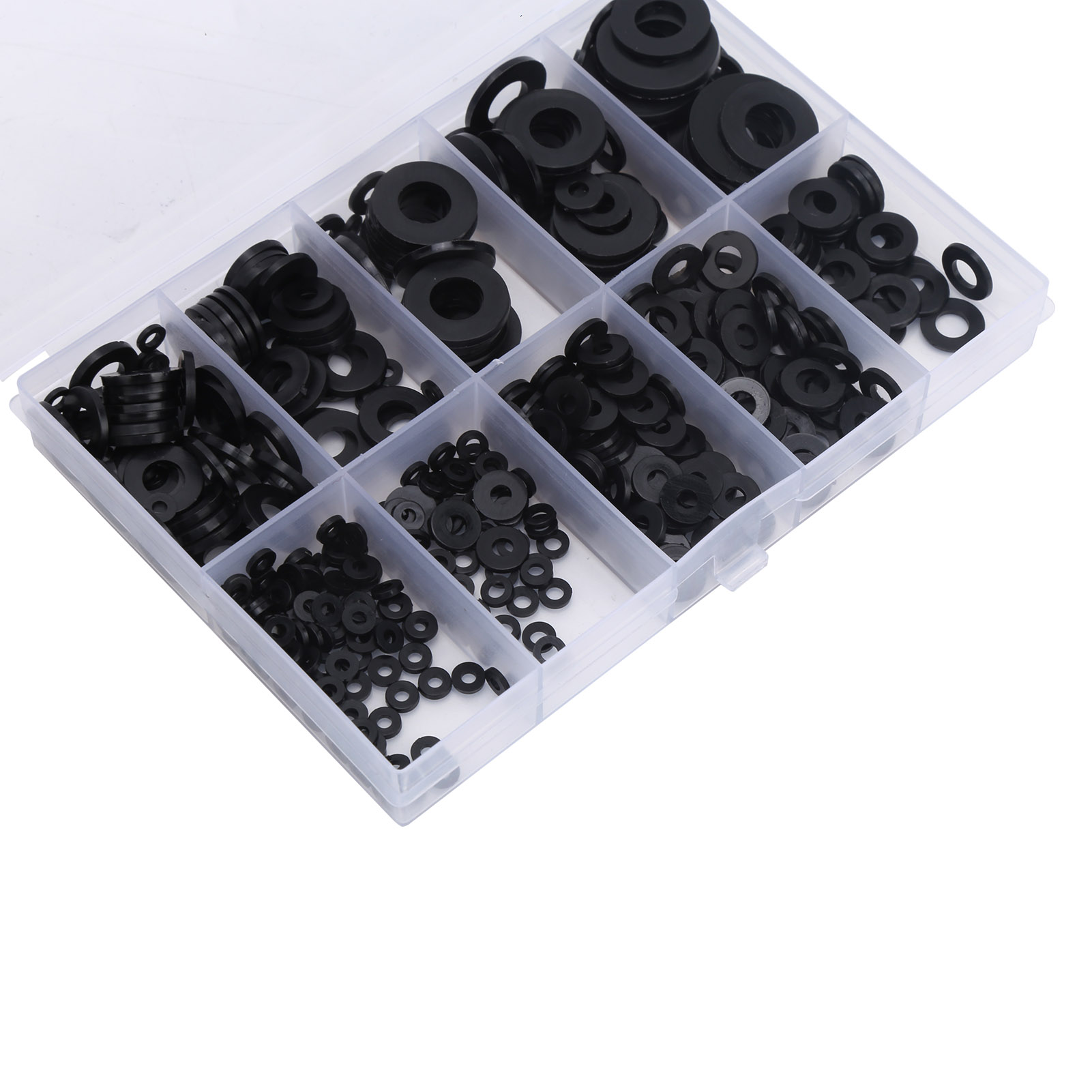 500 Schwarze Nylon-unterlegscheiben, Verpackt In Einer Schachtel, M2, M2,5, M3, M4, M5, M6, M8, M10 (8 Größen)