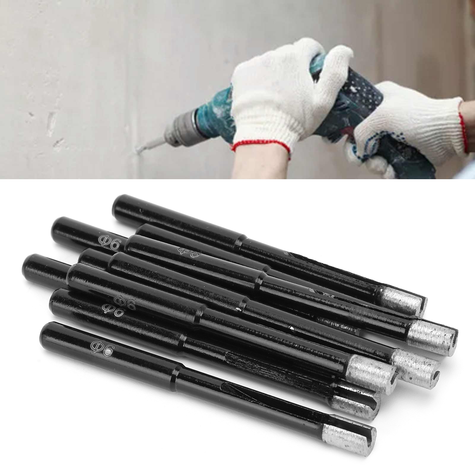 Set Mit 10 Geschärften Granitbohrern Für Keramikfliesen, Beton Und Marmor, 6 Mm Durchmesser.