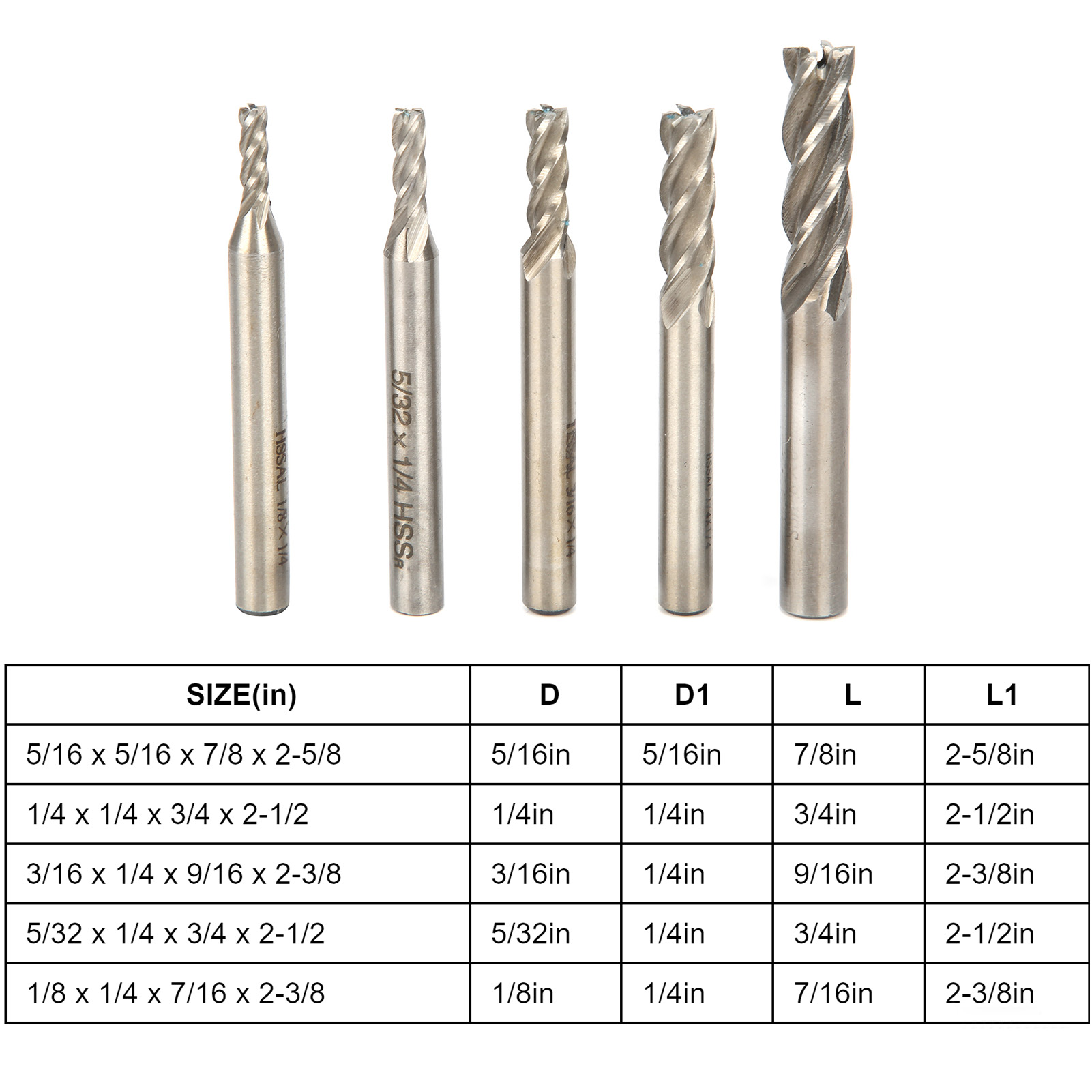 Satz Mit 5 Britischen Standard-4-schneiden-fräsern, Cnc-fräsköpfe Aus Schnellarbeitsstahl Für Gravurarbeiten
