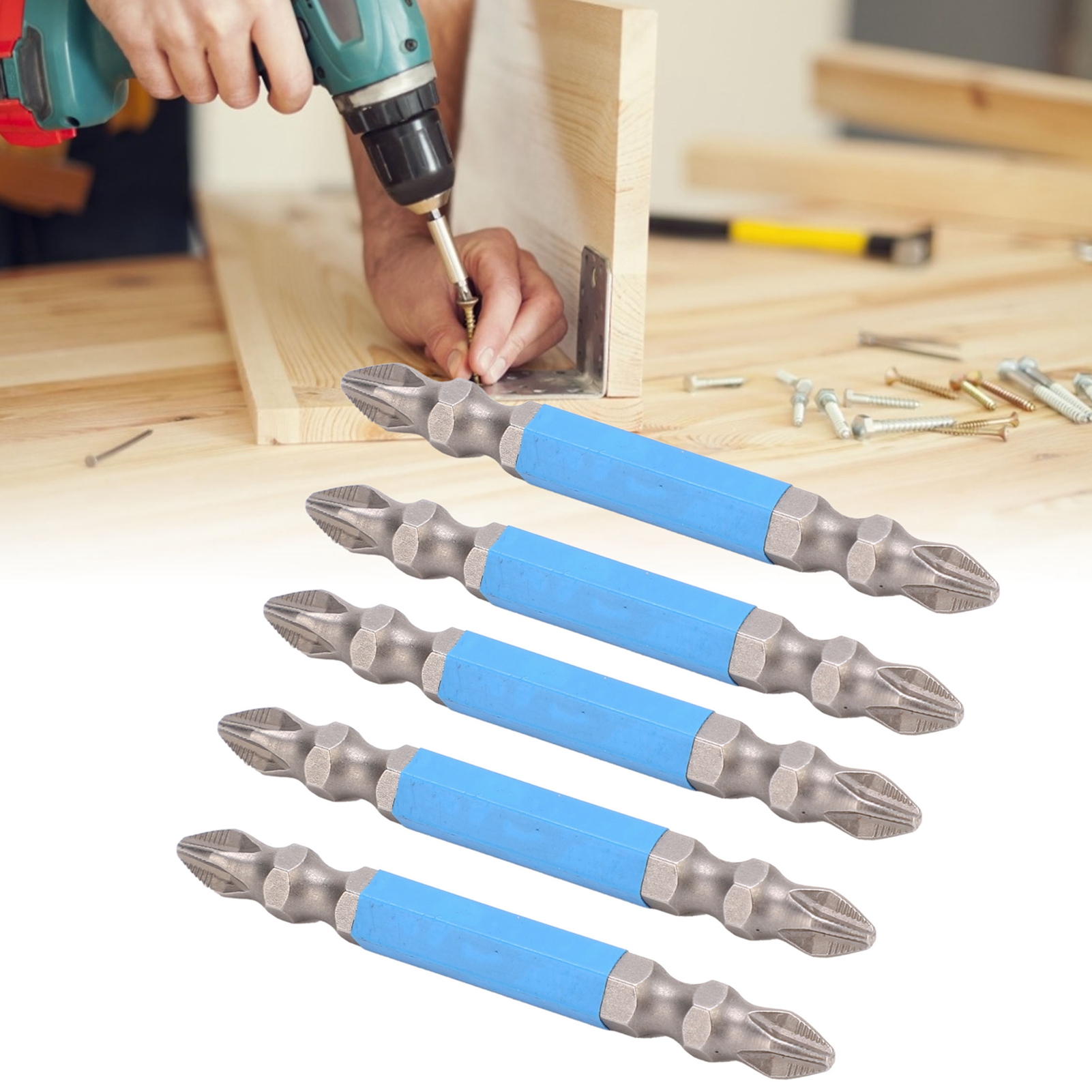 Set Aus Leistungsstarken 65-mm-doppelmagnet-phillips-druckluftschraubendreherbits, Rutschfest Und Extra Hart, Mit Magnetspule.