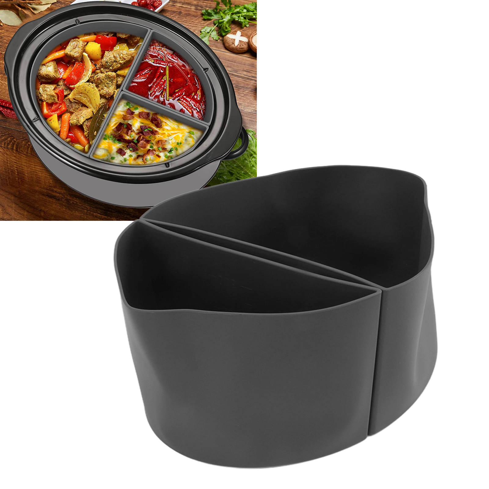 Crockpot 6qt Slow Cooker Trenneinsatz, 2-in-1 Silikon-innentopf Für Slow Cooker, Grau.