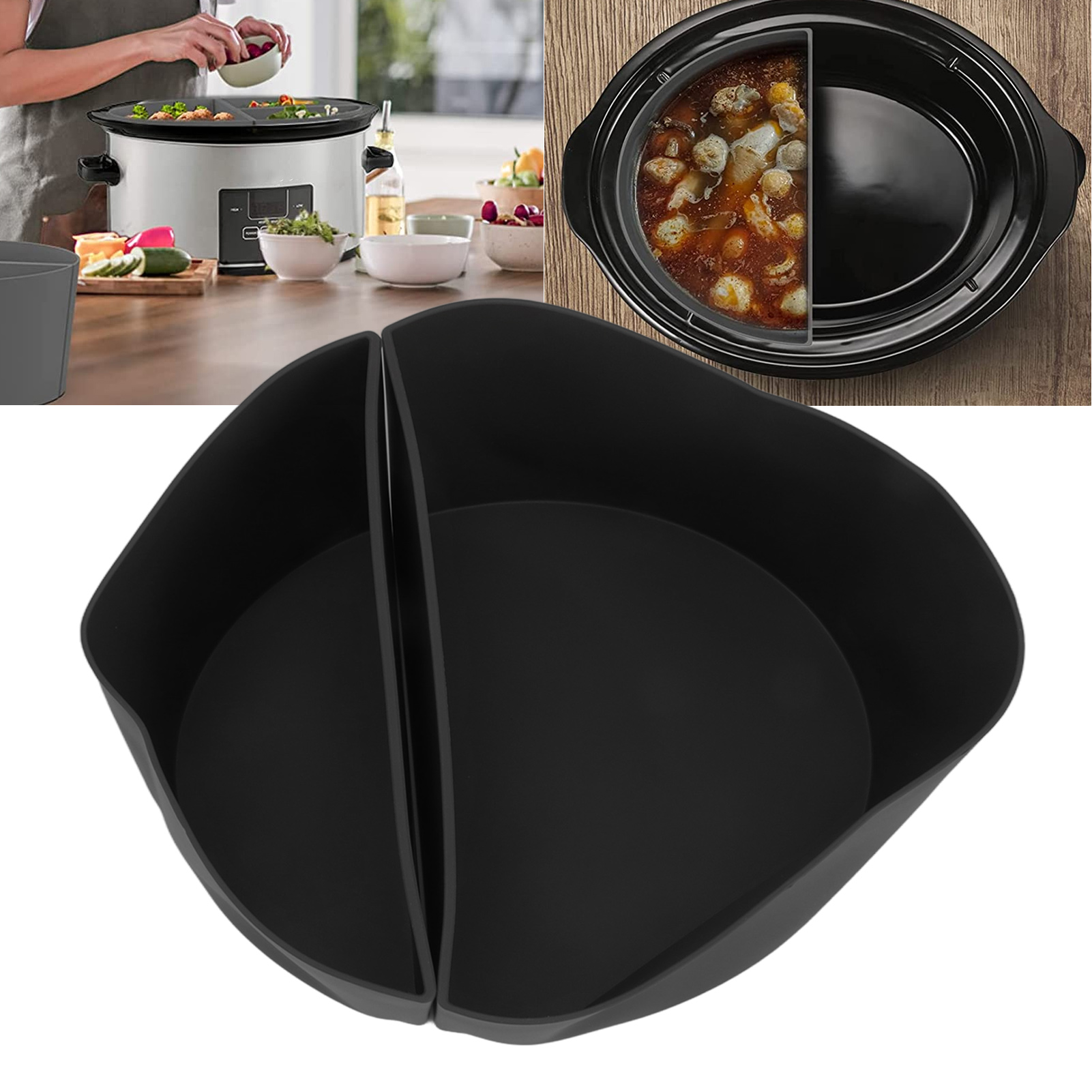 Crockpot 6qt Slow Cooker Trenneinsatz, 2-in-1 Slow Cooker Einsatz, Silikon-innentopf, Schwarz.