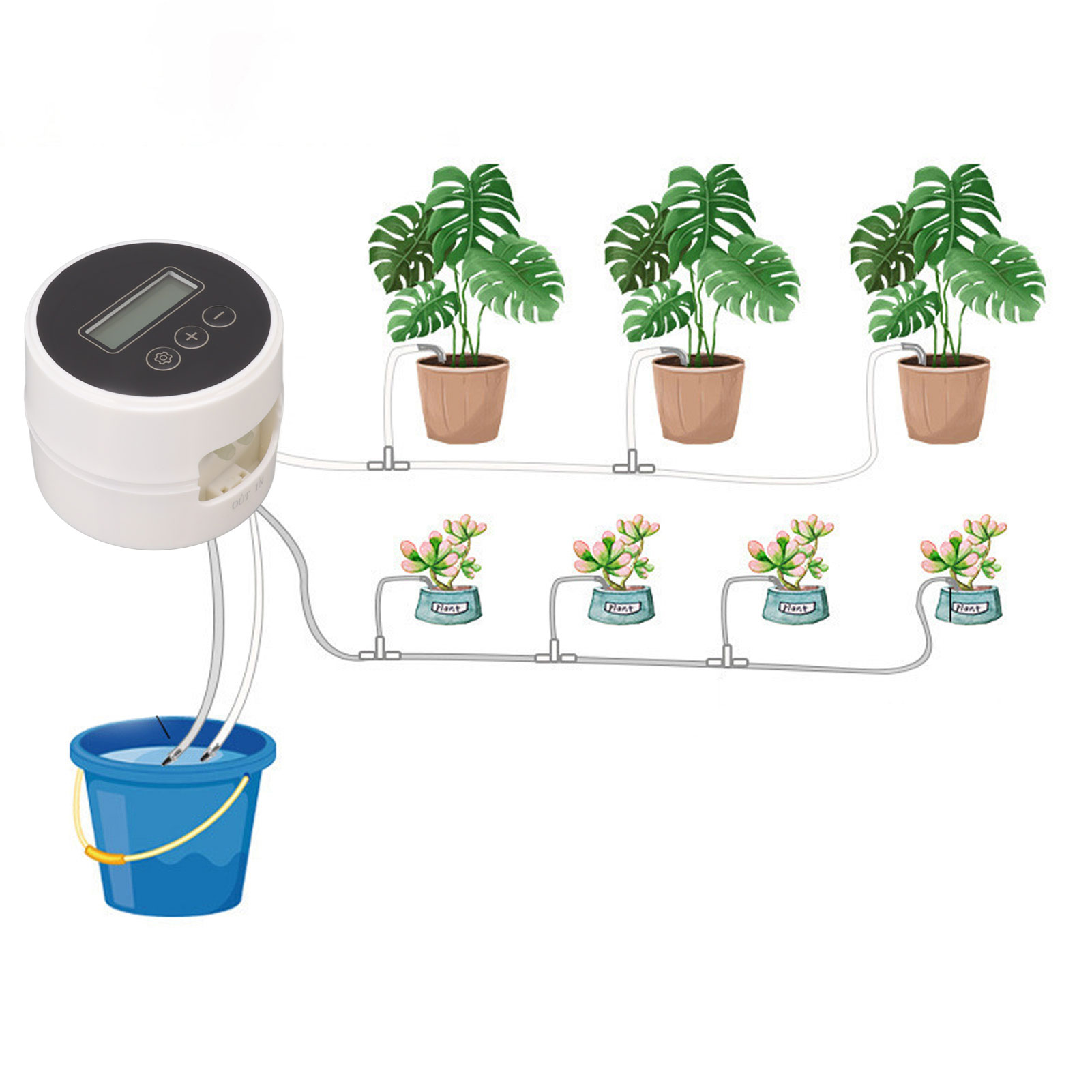Automatisches Bewässerungsgerät Für Den Innenbereich Mit Zeitschaltuhr, Intelligentes Bewässerungssystem Für Balkone, Praktisches Bewässerungsgerät Für Pflanzen, Schwarz, 10 Meter, Für 10 Töpfe.