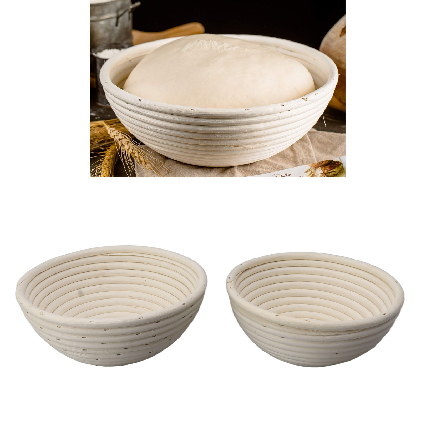 Set Aus Runden Kuchenformen Und Gärkörben Aus Rattan Im Europäischen Stil, Durchmesser: 20 Cm + 22 Cm