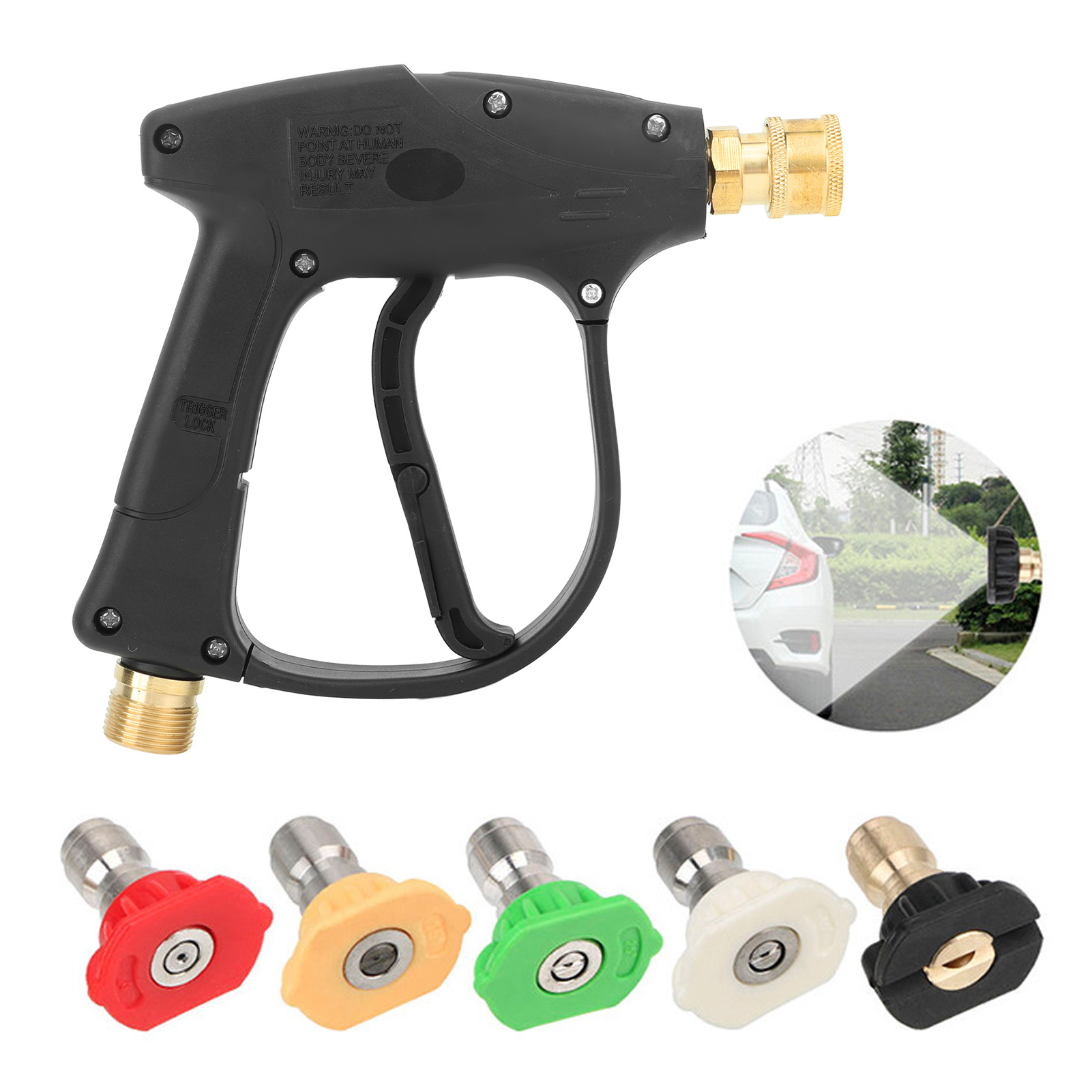 M22 Multifunktionale Hochdruck-wasserpistole Mit 1/4"-kurzanschluss Und 5 Farbdüsen, Ideal Für Die Autowäsche Und Haushaltsreinigung.